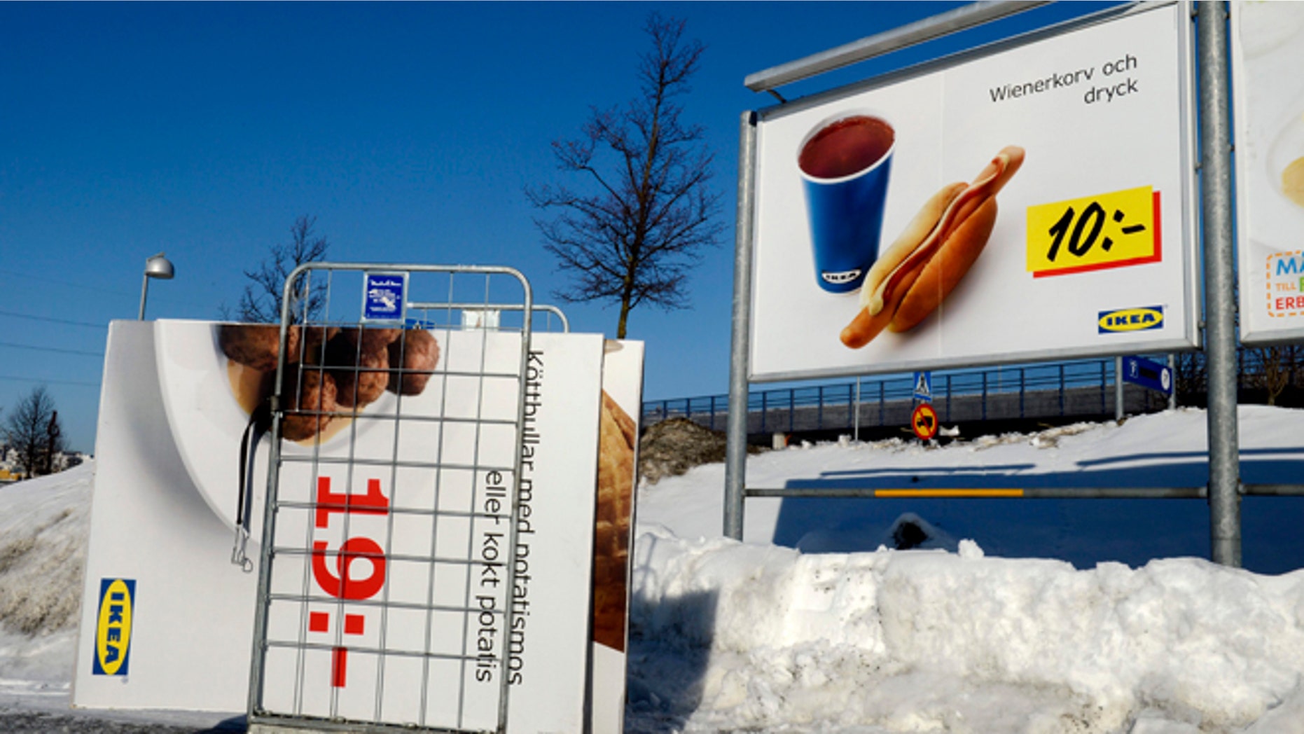 Feb. 25, 2012: Advertising billboards for Ikea meat balls are taken down from a parking at the Ikea store in Stockholm, Sweden. Swedish furniture giant Ikea was drawn into Europe's widening food labeling scandal Monday as authorities in the Czech Republic said they had detected horse meat in frozen meatballs labeled as beef and pork and sold in 13 countries across the continent.