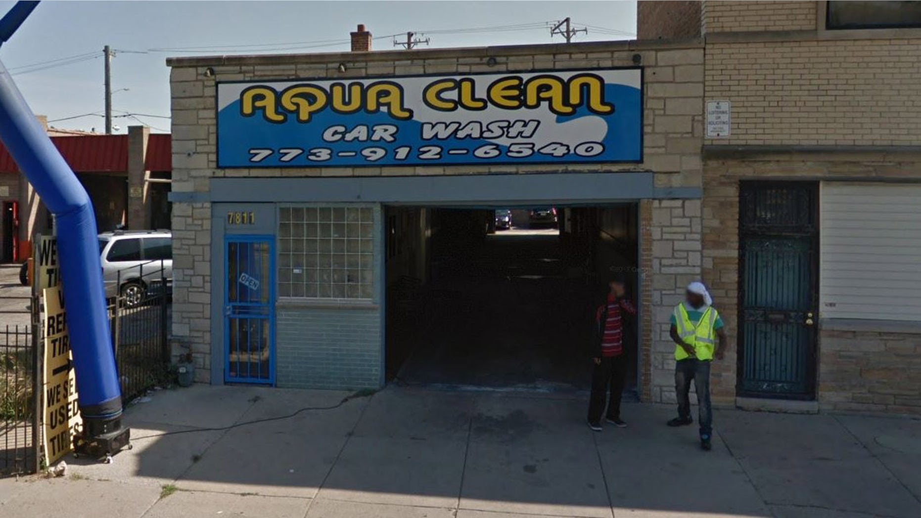 Outside the car wash where the robbery took place.