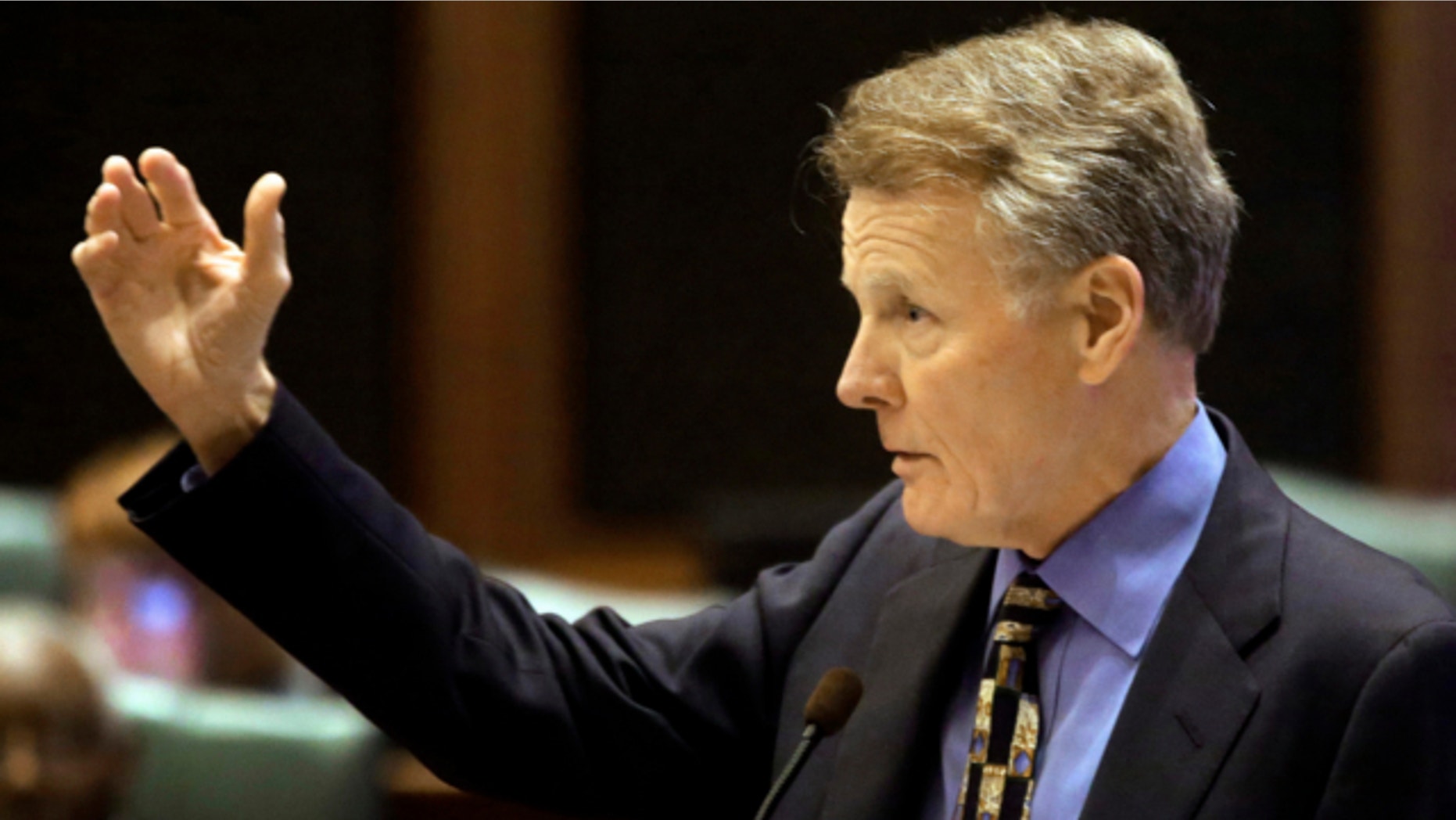 May 24, 2013: Illinois Speaker of the House Michael Madigan, D-Chicago, argues concealed carry gun legislation while on the House floor during session at the Illinois State Capitol in Springfield Ill.