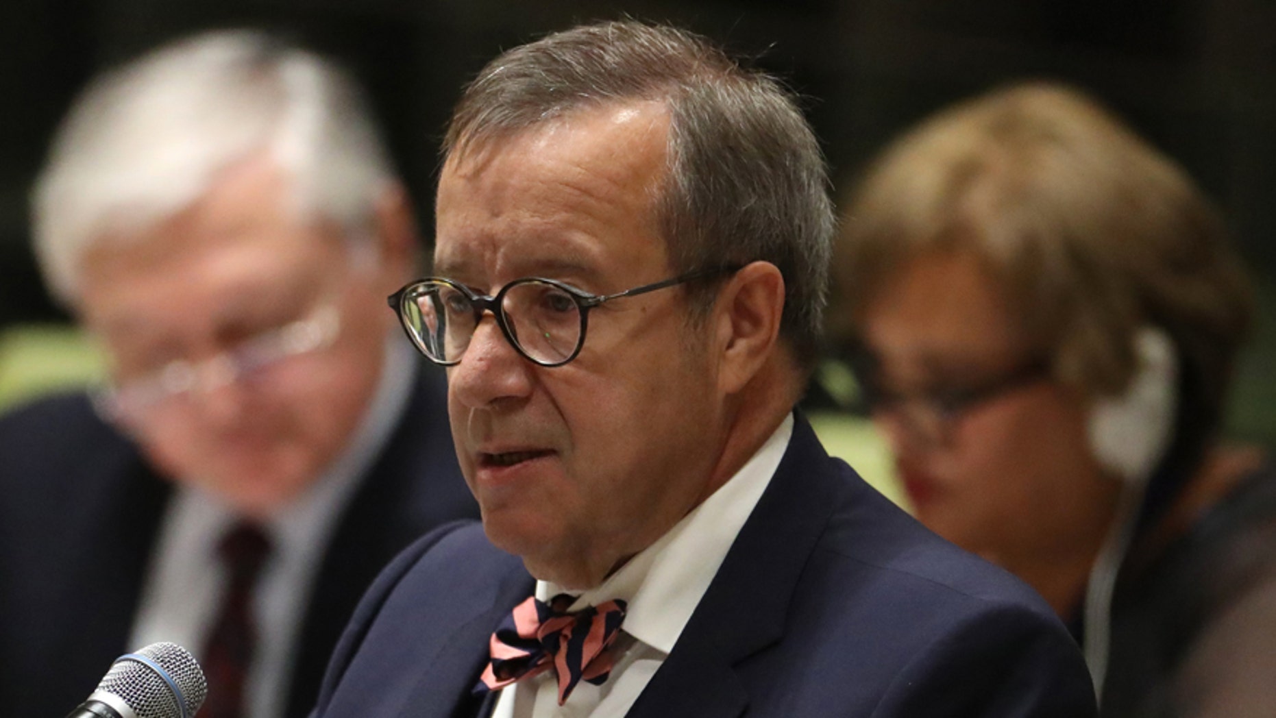 President Toomas Hendrik Ilves of Estonia speaks during a high-level meeting on addressing large movements of refugees and migrants at the United Nations General Assembly in Manhattan, New York, U.S. September 19, 2016. REUTERS/Carlo Allegri - RTSOGAR