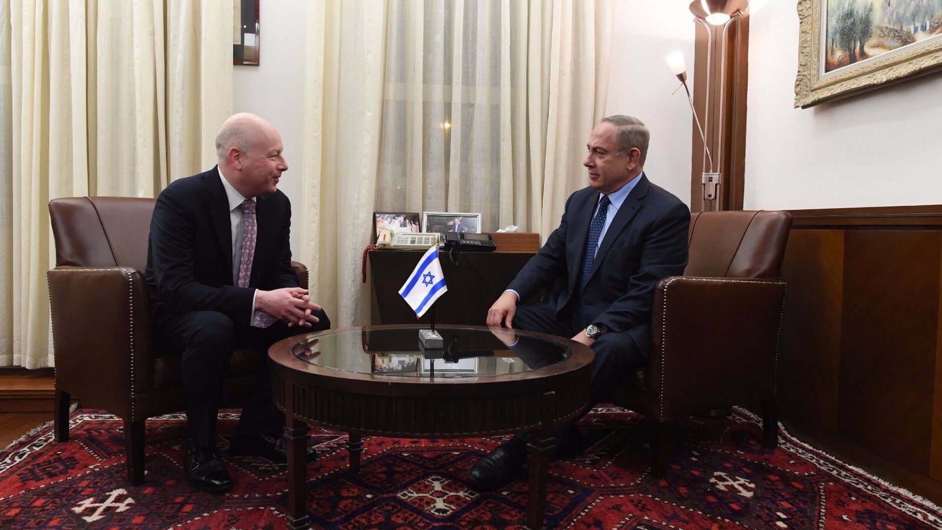 Jason Greenblatt, left, with Israeli Prime Minister Benjamin Netanyahu.