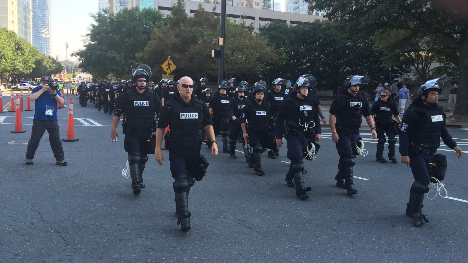 Charlotte police outside Bank of America Stadium.