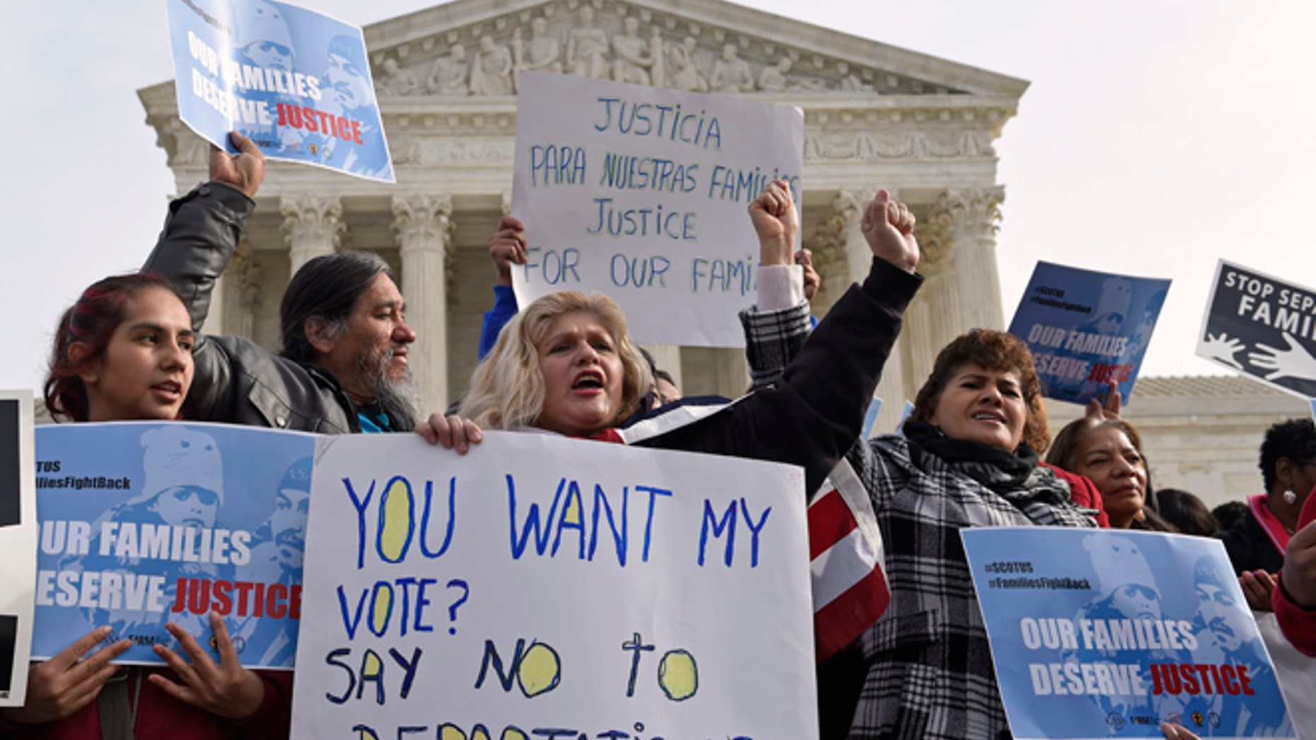 Jan. 15, 2016: Members of CASA de Maryland participate in a immigration rally outside the Supreme Court in Washington.