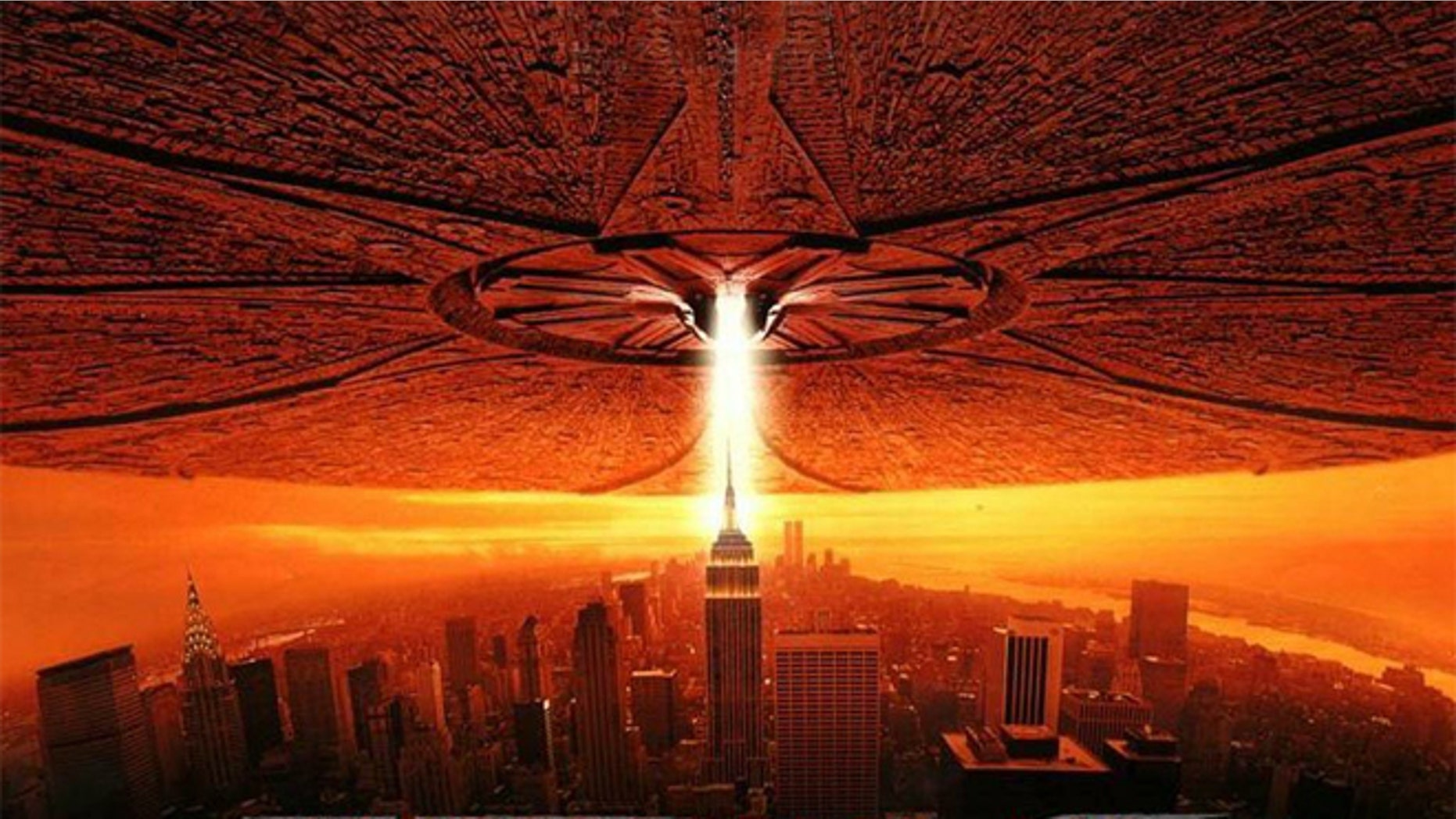 An alien spacecraft attacking the New York City in the 1996 film "Independence Day."