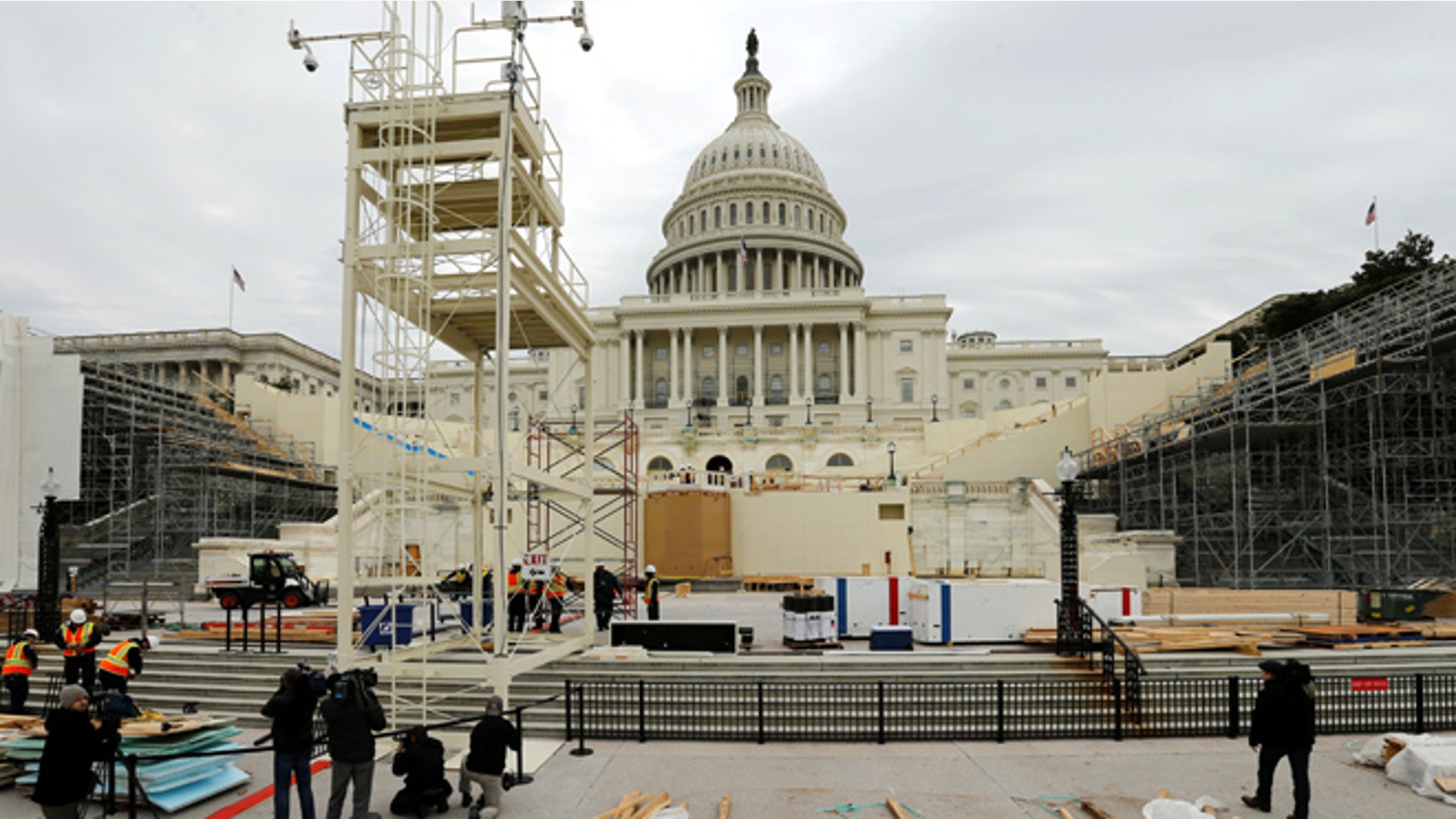Dec. 8, 2016: Workers construct the viewing stands ahead of U.S. President-elect Donald Trump's January inauguration at the U.S. Capitol in Washington, U.S.