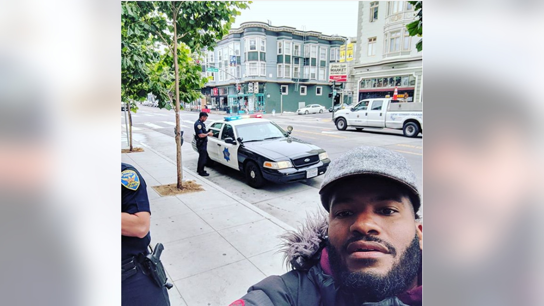 Viktor Stevenson, the owner of Gourmonade, said four San Francisco Police Department officers approached him last week when he was checking the security system of his lemonade kiosk. One officer, according to him, had a hand on his gun.