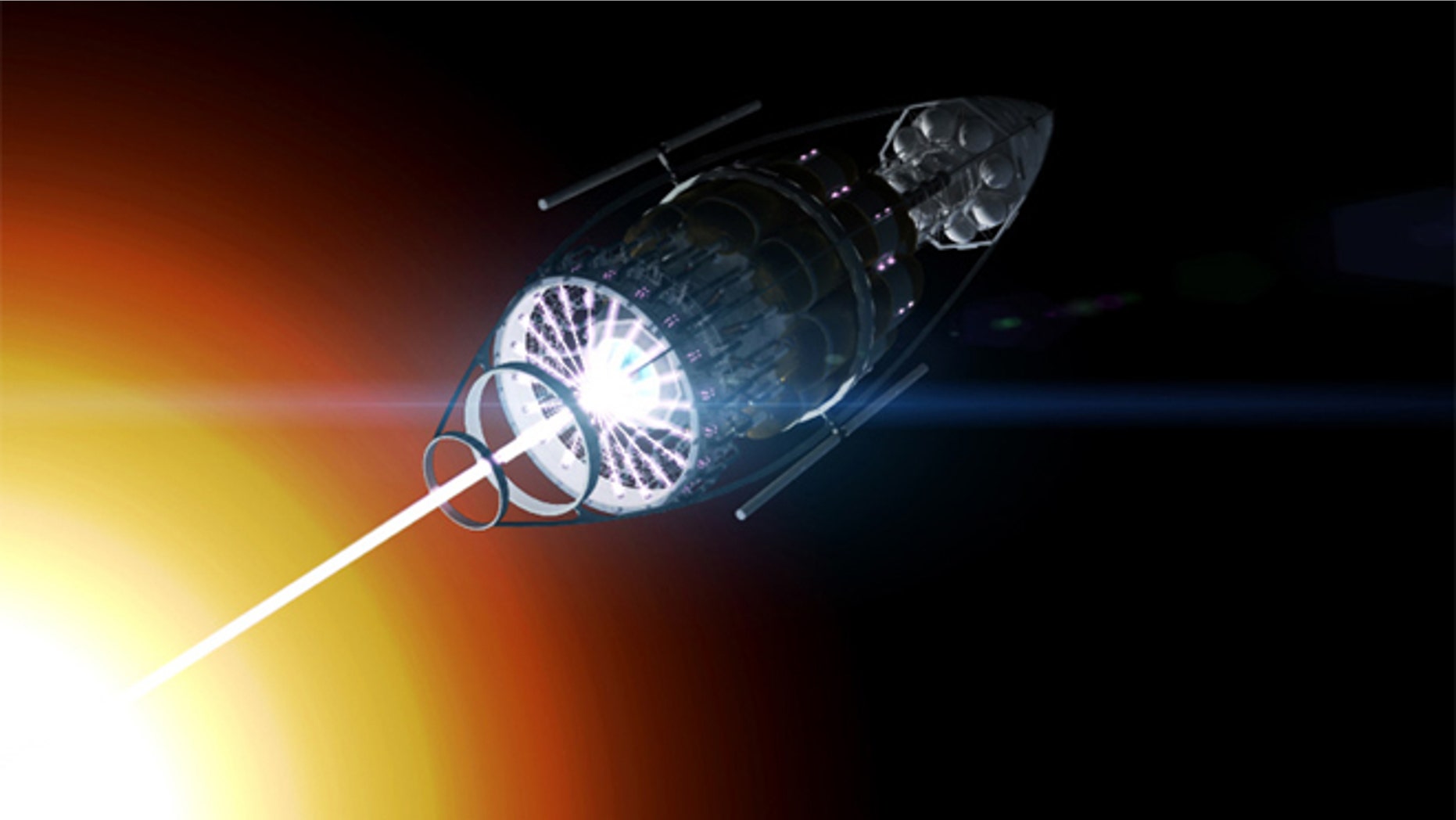 After charging its lasers using solar energy, the VARIES system fires-up, generating antimatter for the boost phase of an interstellar trek.