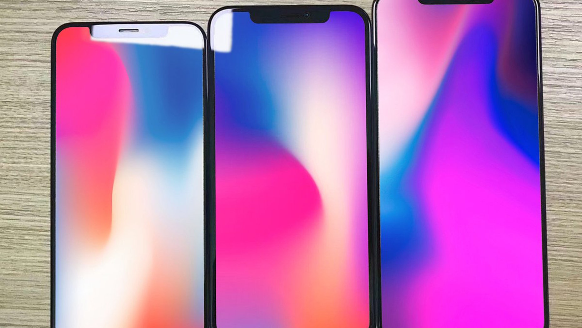 Renderings of the iPhone X, budget iPhone, and iPhone X Plus (left to right) (Credit: Ben Geskin)