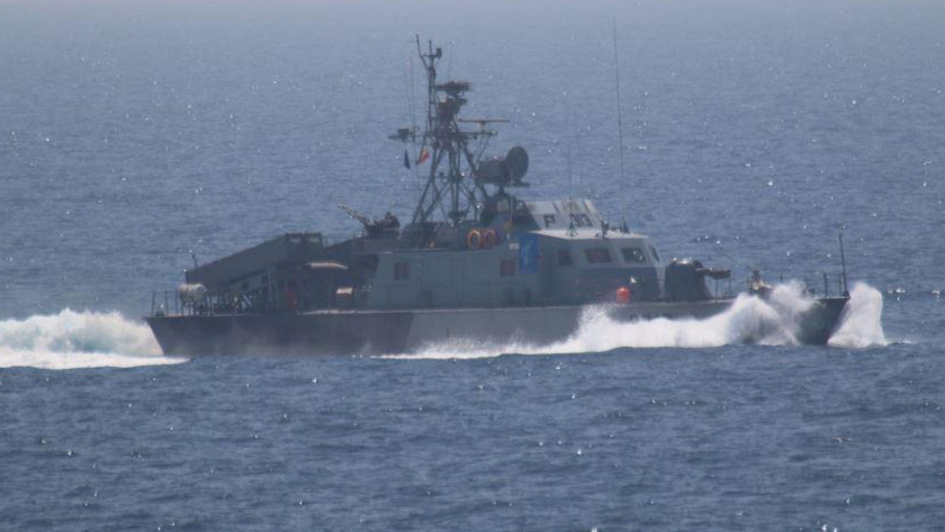 One of the five military vessels from Iran's Revolutionary Guard Corps that approached a U.S. warship hosting one of America's top generals on a day trip through the Strait of Hormuz is pictured in this July 11, 2016 handout photo.