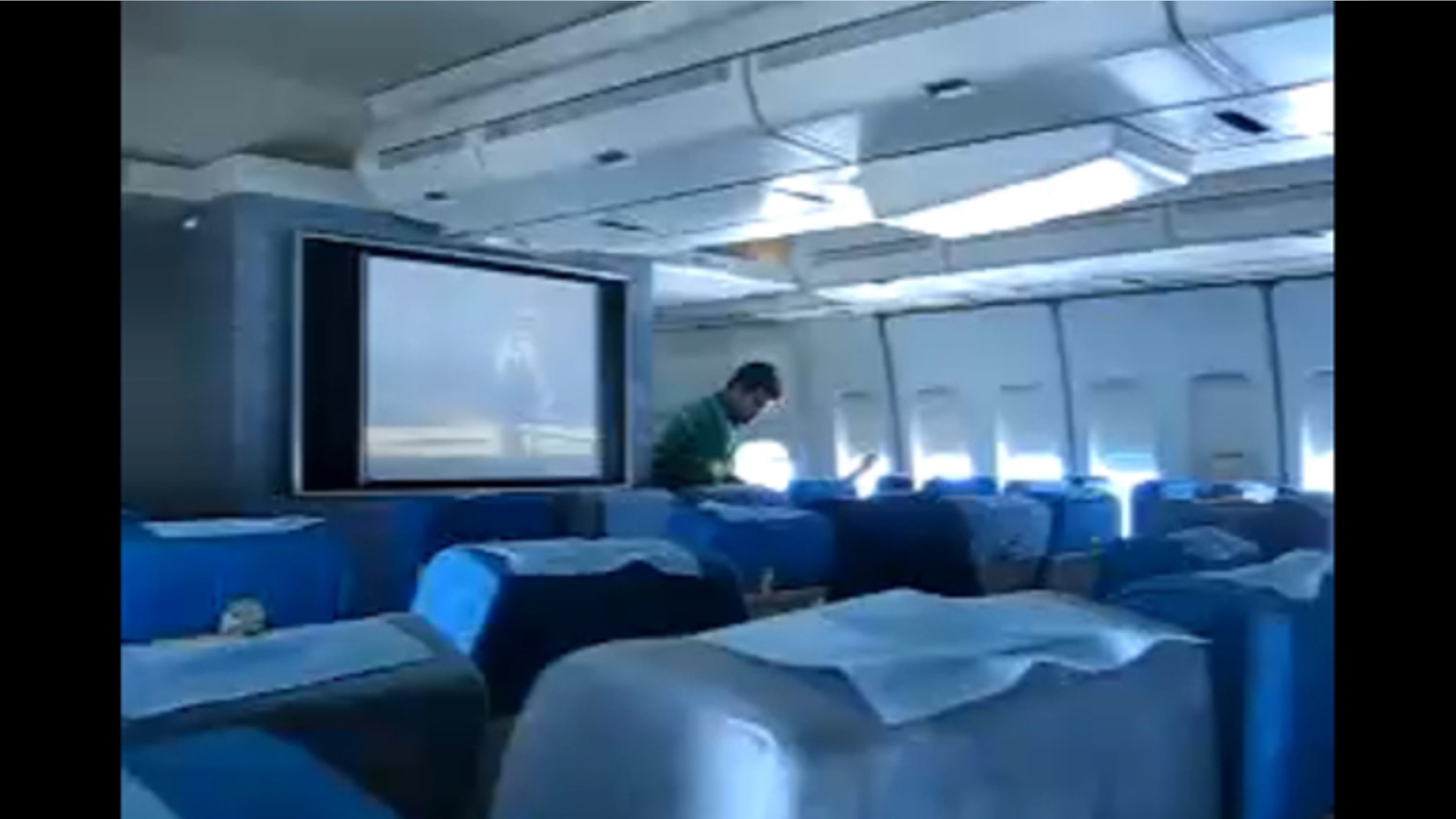 Image taken from a video of the inside of the cabin of Flight IR744 in May 2007.
