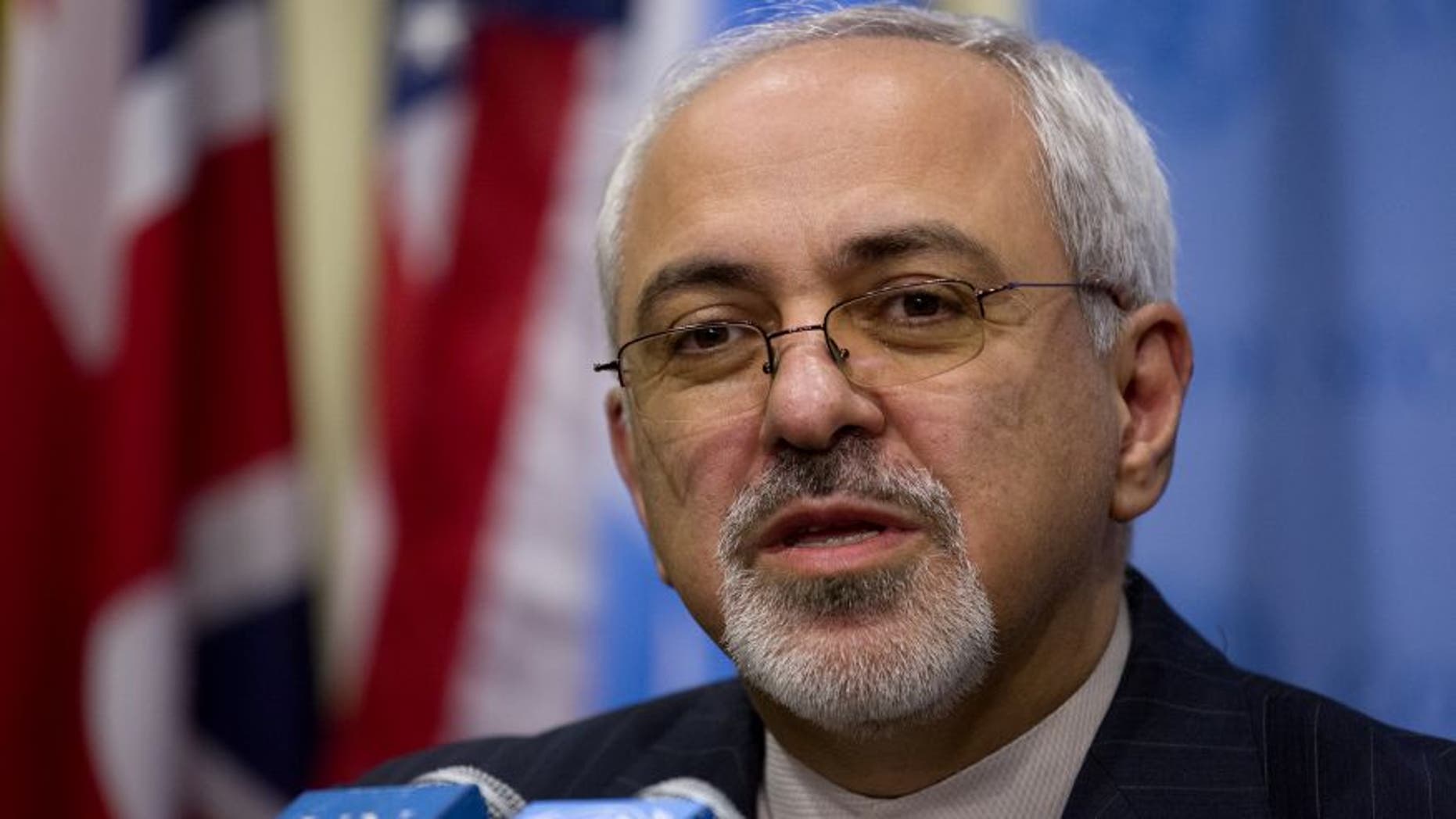 FILE: Sept. 26, 2013: Iranian Foreign Minister Mohammad Javad Zarif speaks at the 68th session of the United Nations General Assembly at U.N. headquarters, New York City.