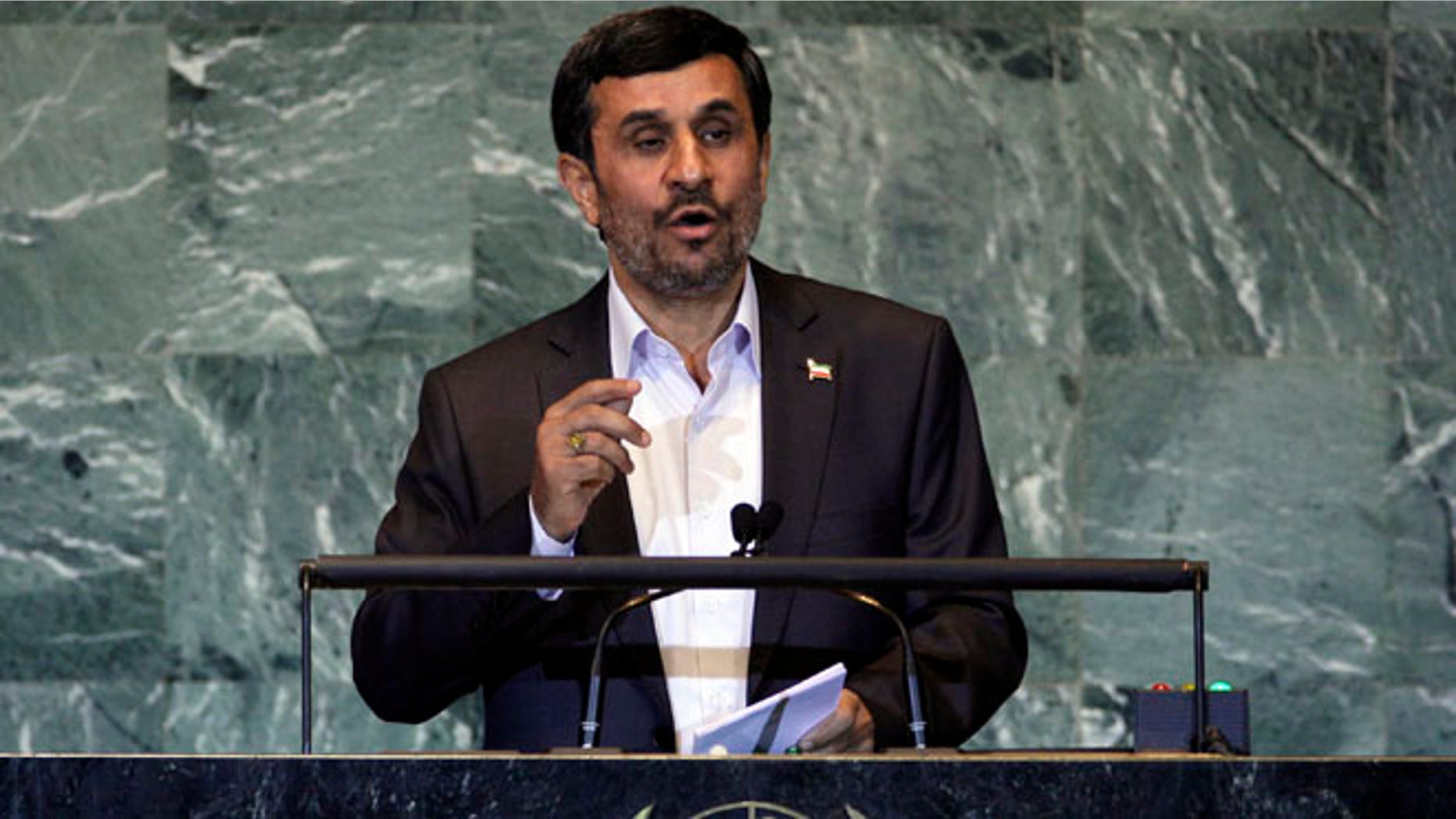 Sept. 22, 2011: In this file photo, Iran's President Mahmoud Ahmadinejad addresses the 66th session of the United Nations General Assembly.