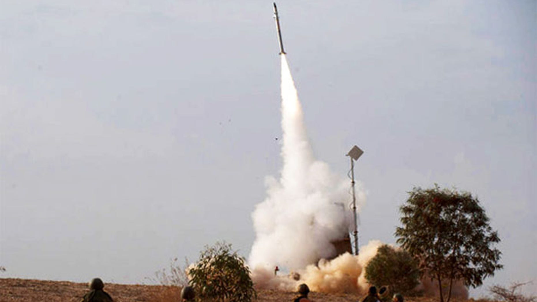 An Israeli Iron Dome interceptor shoots skyward toward an incoming rocket. (AP)