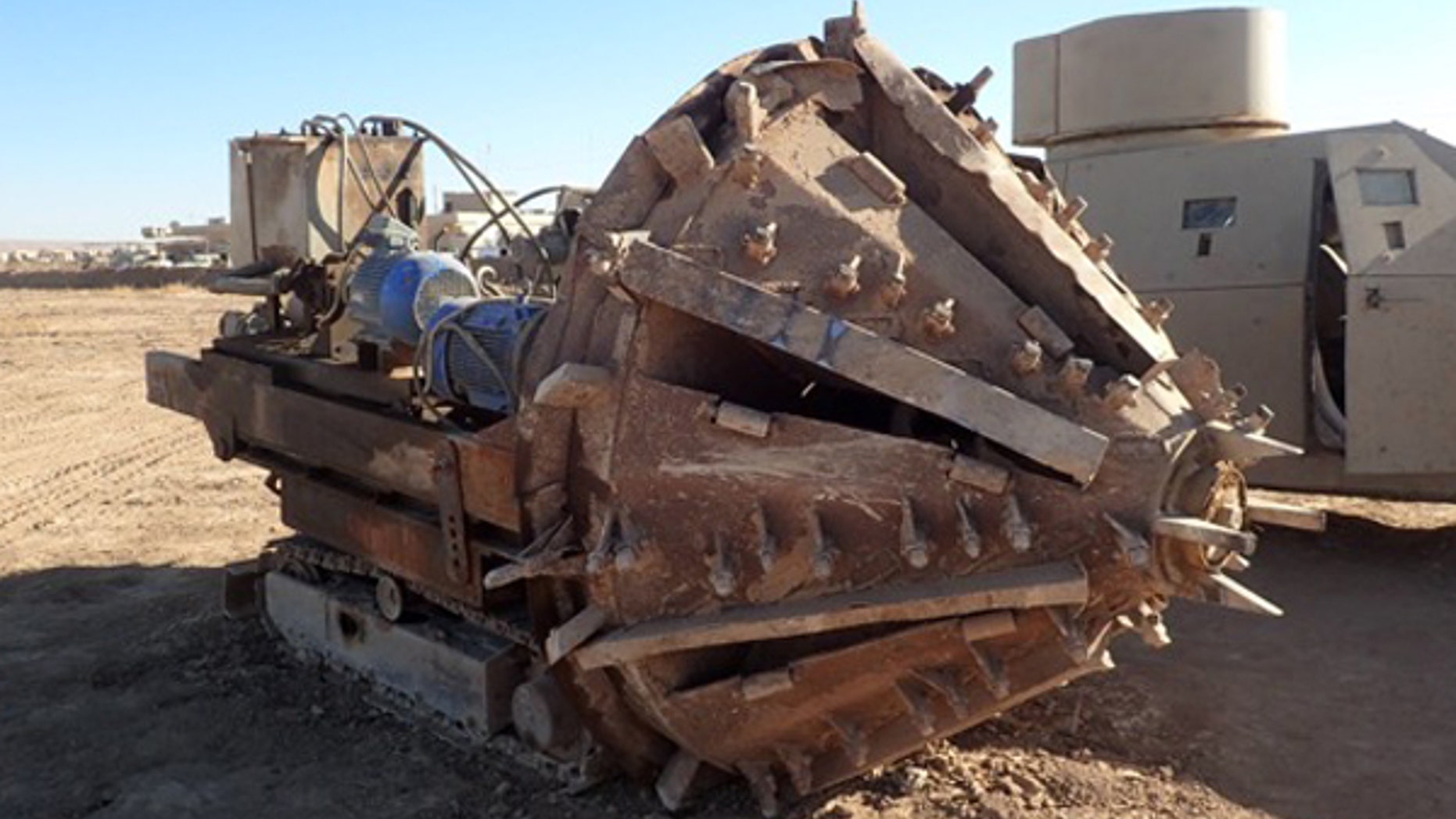An ISIS tunnel-boring machine captured by the Iraqi Army’s 9th Division in a village east of Mosul.