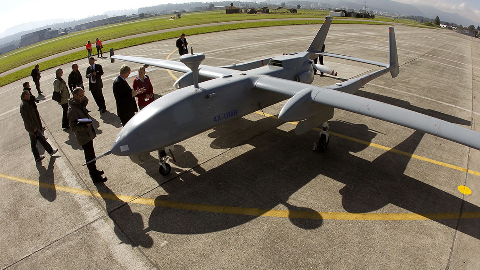 An Israel Aero Space Industries Heron 1 unmanned aerial vehicle stands on the tarmac. (Reuters).
