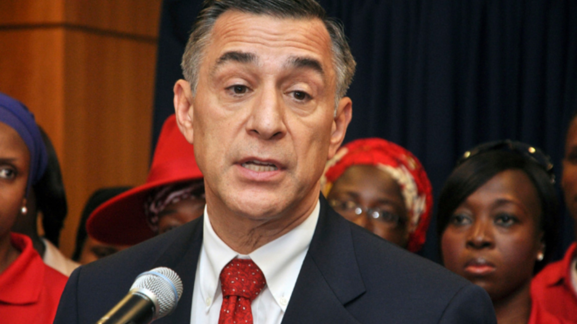 FILE - In this Aug. 4, 2015 file photo U.S. Rep. Darrell Issa, R-Calif., speaks at a news conference at the U.S embassy in Abuja, Nigeria.