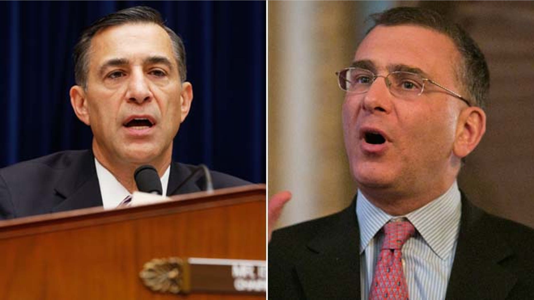 In these file photos, Rep. Darrell Issa, R-Calif., holds a hearing on "ObamaCare" implementation on Capitol Hill in Washington, Nov. 13, 2013 and economist Jonathan Gruber speaks at a conference in Boston, Massachusetts, March 12, 2014.