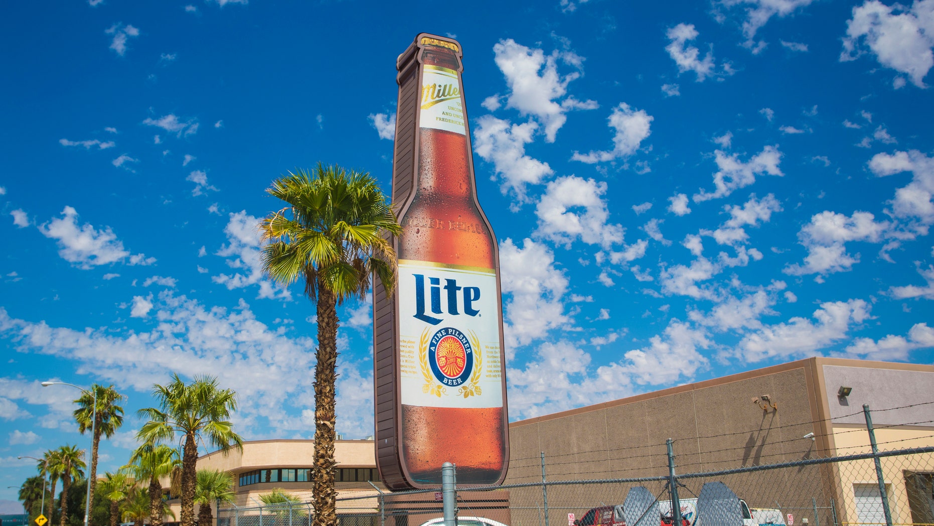 Las Vegas, USA - September 10, 2016: An editorial stock photo of a Miller Lite sign on the grounds of the Bonza Beverage Company in Las Vegas, Nevada. Bonanza Beverage has been distributing premium beverages in Las Vegas and servicing all of Southern Nevada.