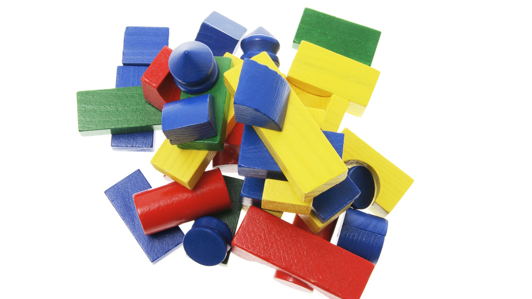 Pile of Wooden Building Blocks on White Background