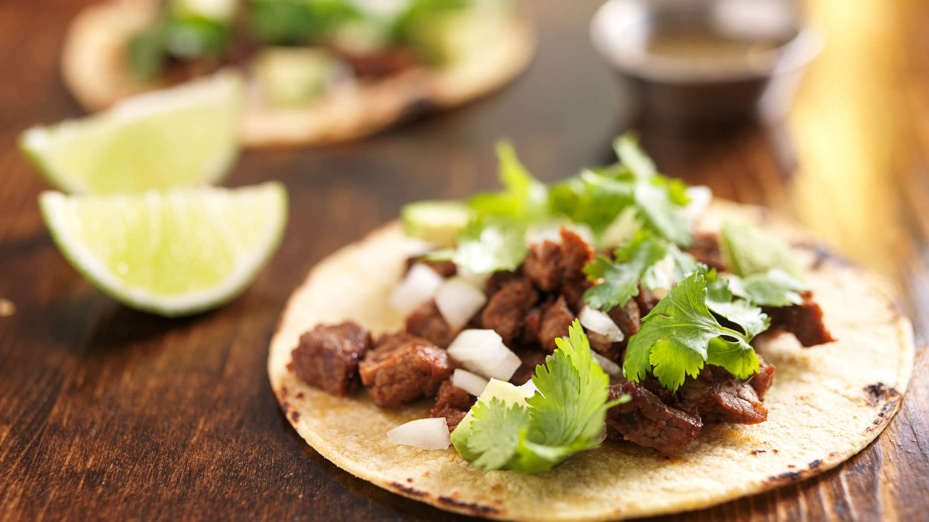 authentic mexican tacos with beef shot with selective focus.