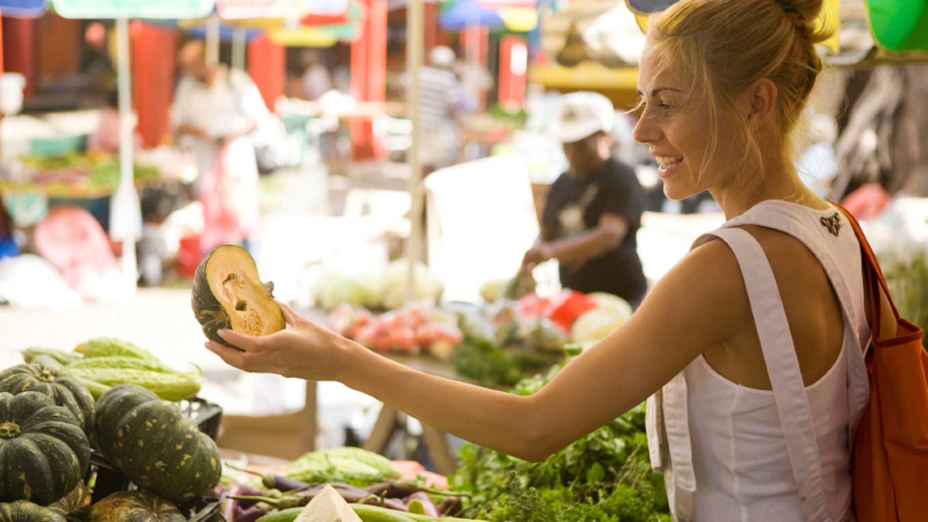 Vegetable shopping in colorful outdoor market, Canon 1Ds mark III