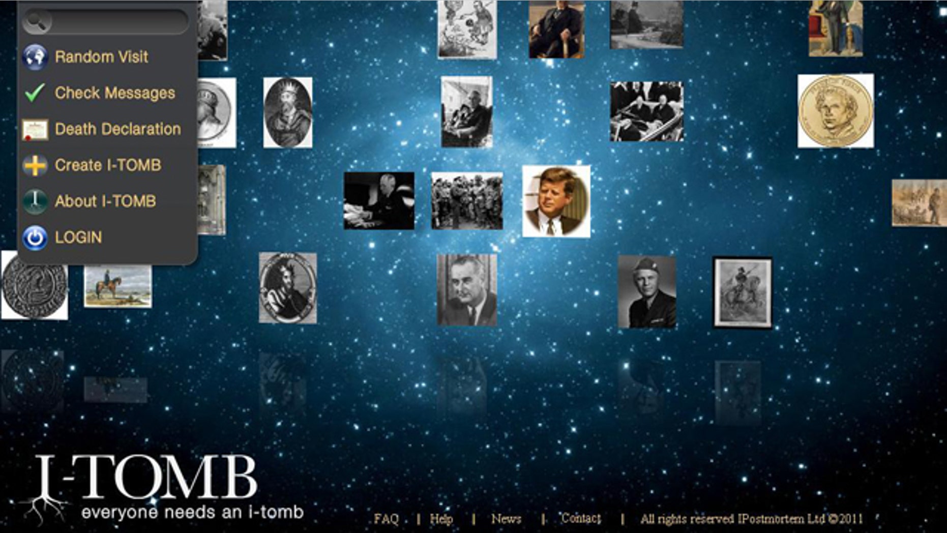 A screenshot of the website for I-tomb.net, which is offering "virtual tombs" in a cyber-cemetery.