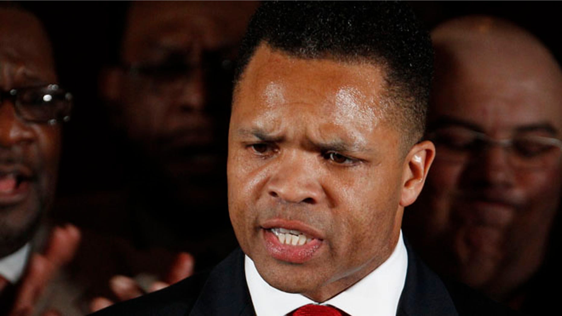FILE: March 20, 2012: Rep. Jesse Jackson Jr. thanks supporters at his election night party in Chicago after his Democratic primary.