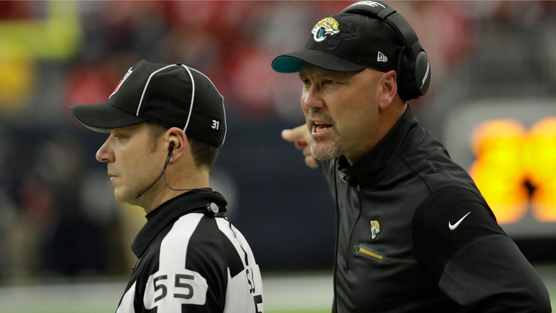 Dec. 18, 2016: Jacksonville Jaguars head coach Gus Bradley, right, reacts during the first half of an NFL football game against the Houston Texans in Houston. The Jaguars lost and Bradley was fired after the game.