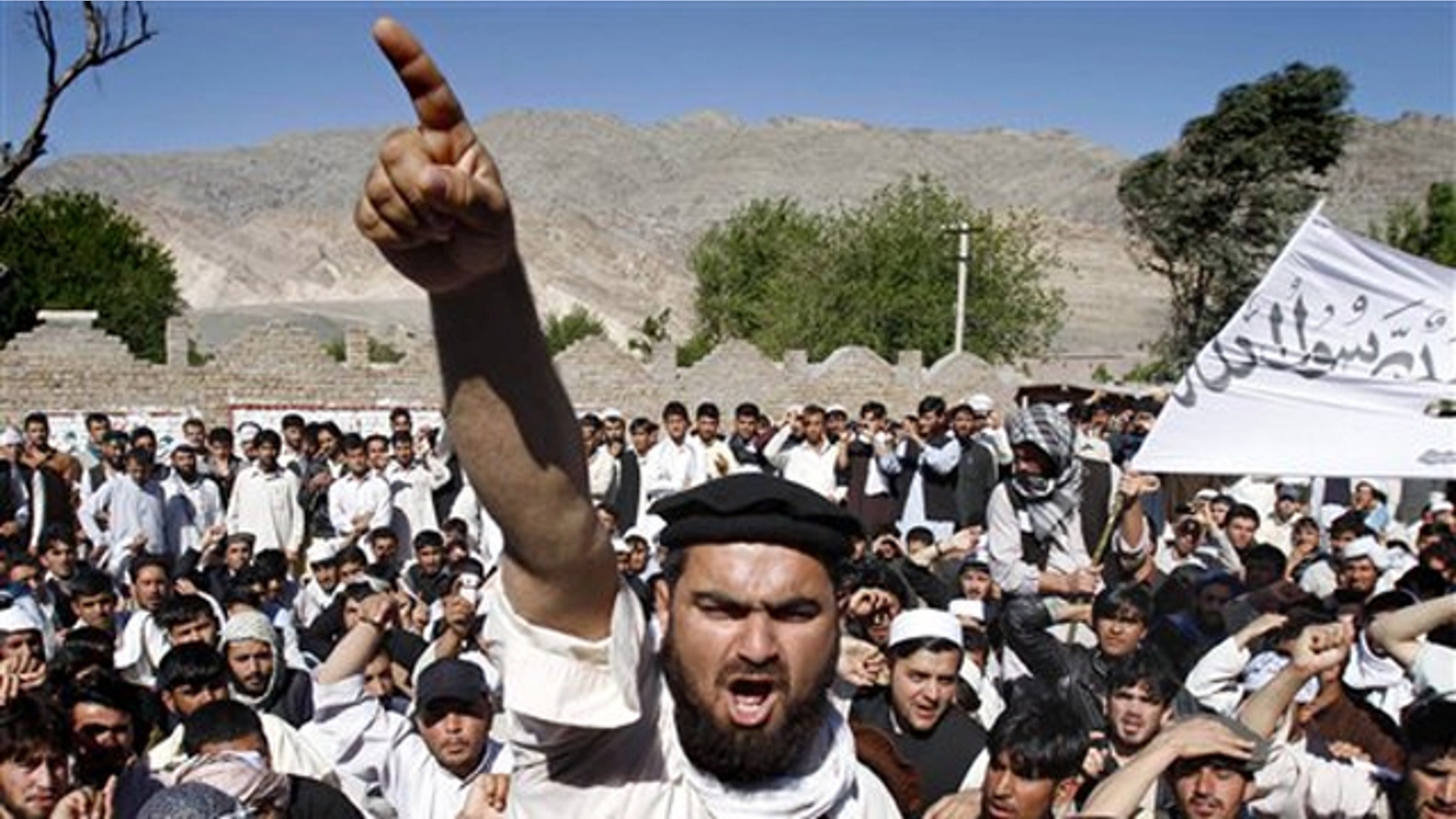 Afghan protestors shout anti-U.S. slogans during a demonstration in Jalalabad, Afghanistan, April 3.