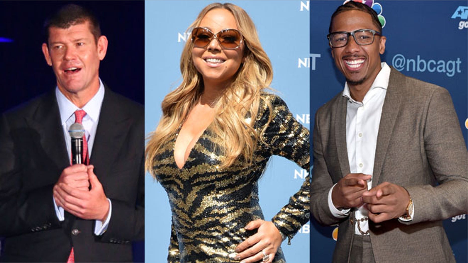 James Packer (left), Mariah Carey and Nick Cannon. (Photos: Getty Images)
