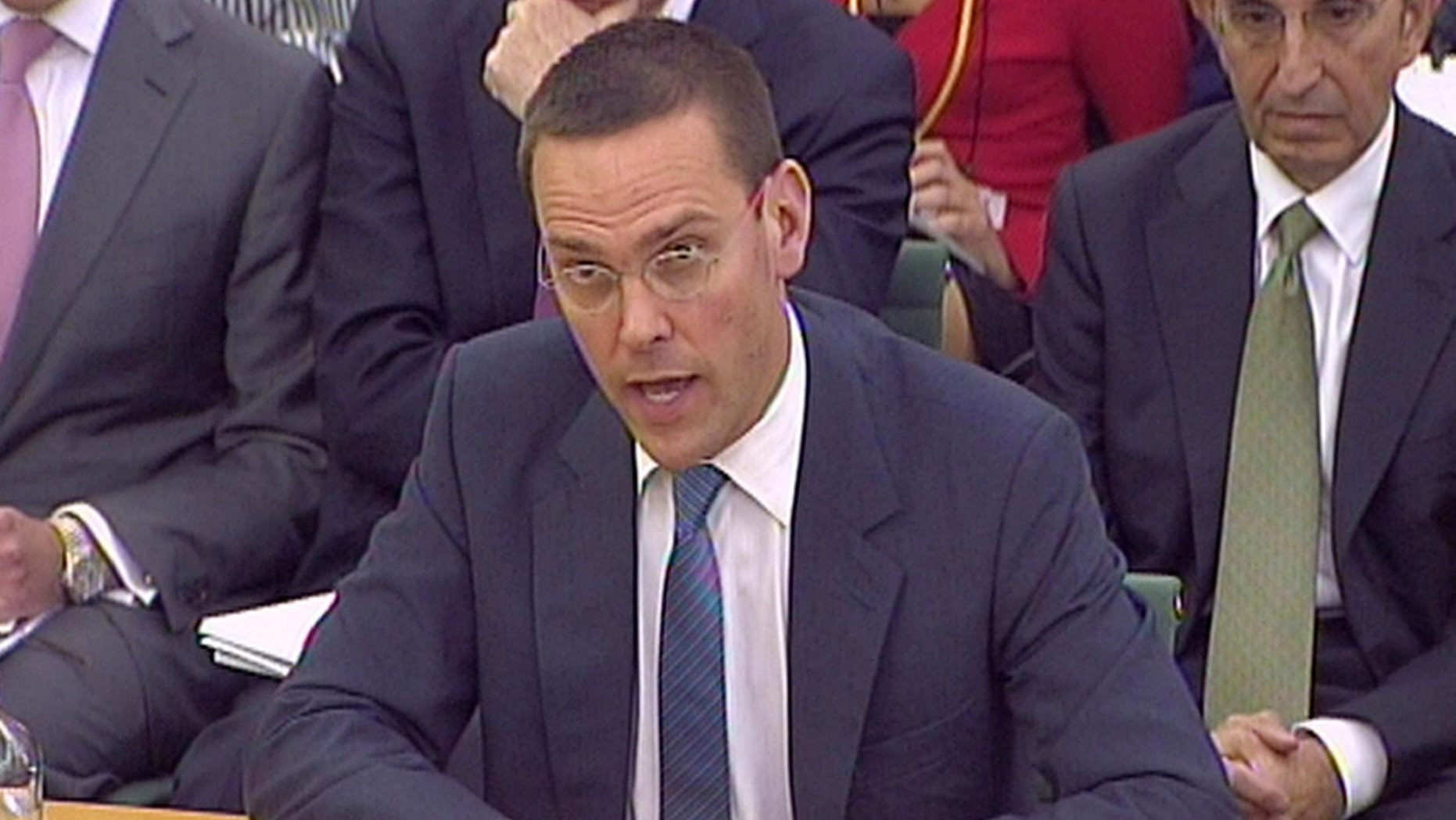 James Murdoch, gives evidence to the Culture, Media and Sport Select Committee on the News of the World phone-hacking scandal in this image taken from TV in Portcullis House in central London Tuesday July 19 2011.