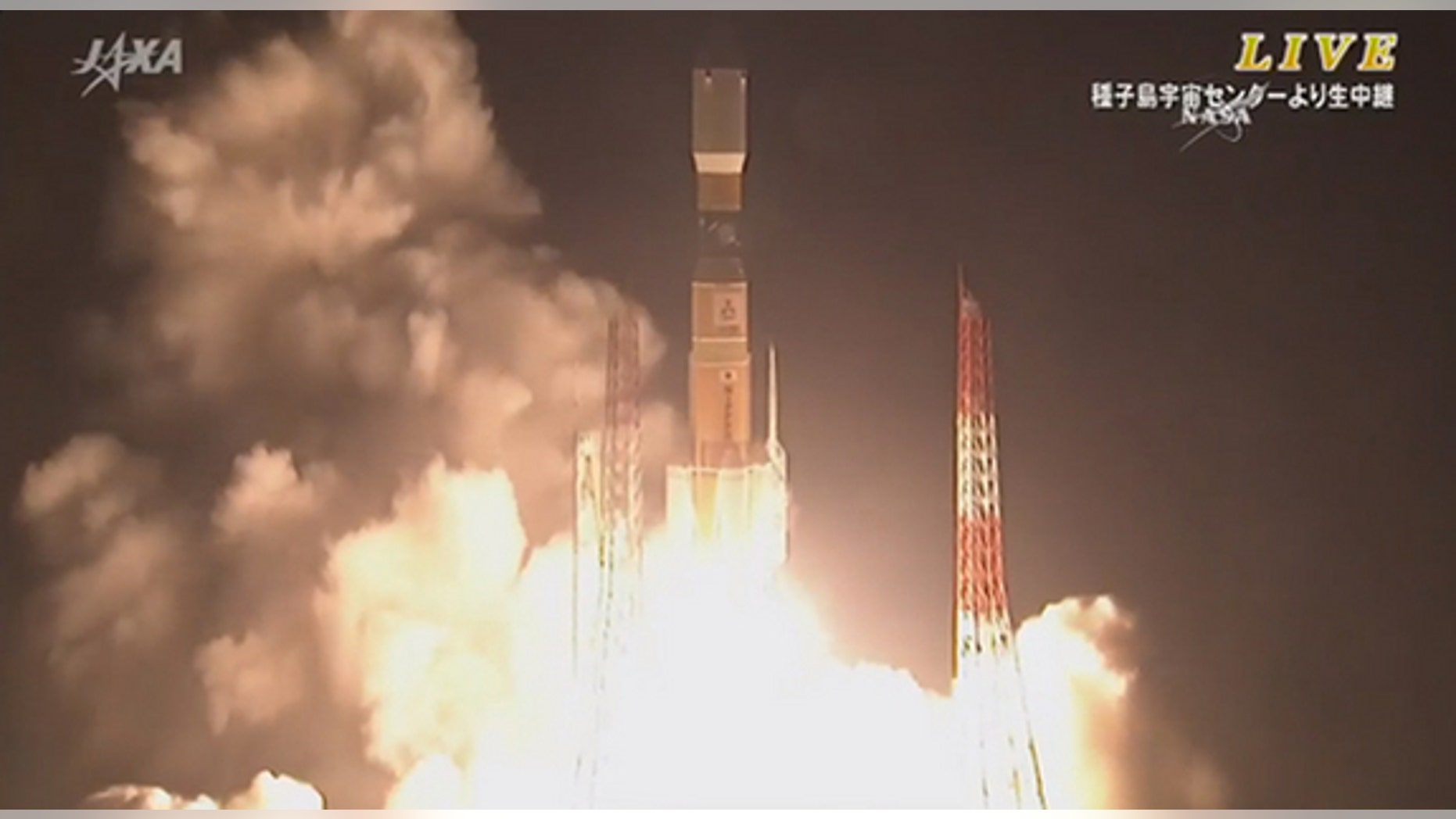 A Japanese H-IIB rocket launches into space carrying the HTV-5 cargo ship on a mission to deliver 4.5 tons of supplies to astronauts on the International Space Station. Liftoff occurred at 7:50 am ET on Aug. 19, 2015 from the Japan Aerospace Ex