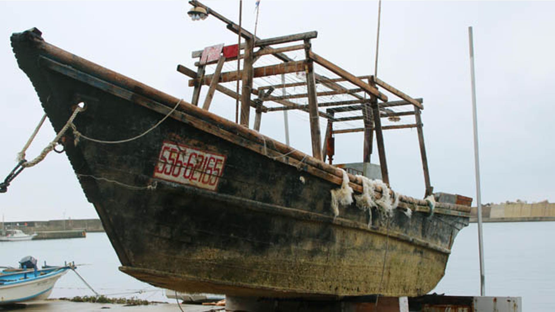 Nov. 29, 2015: A ship of unknown nationality in Wajima, Ishikawa prefecture, central Japan, after it was found in mid-November off Noto peninsula and was towed to the shore.