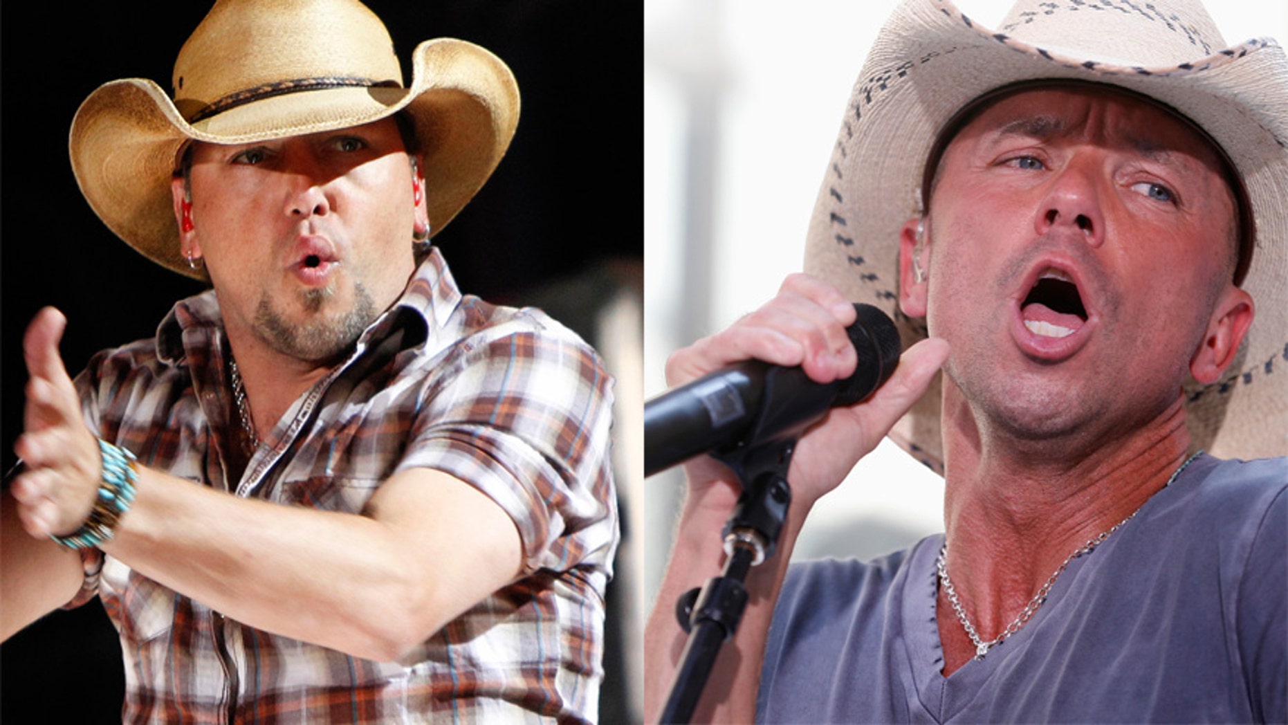Country singers Jason Aldean (L) and Kenny Chesney (R).