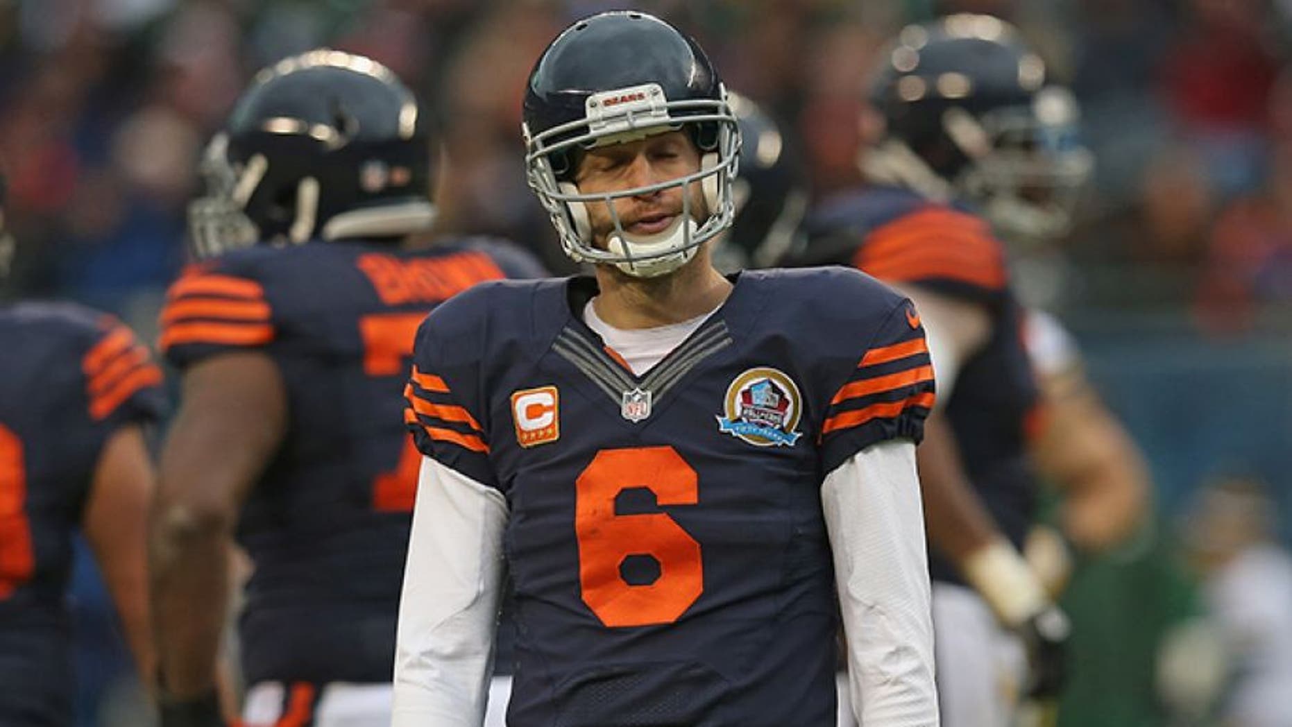 CHICAGO, IL - DECEMBER 16: Jay Cutler #6 of the Chicago Bears reacts after an incomplete pass during a game against the Green Bay Packers at Soldier Field on December 16, 2012 in Chicago, Illinois. The Packers defeated the Bears 21-13. (Photo by Jonathan Daniel/Getty Images)