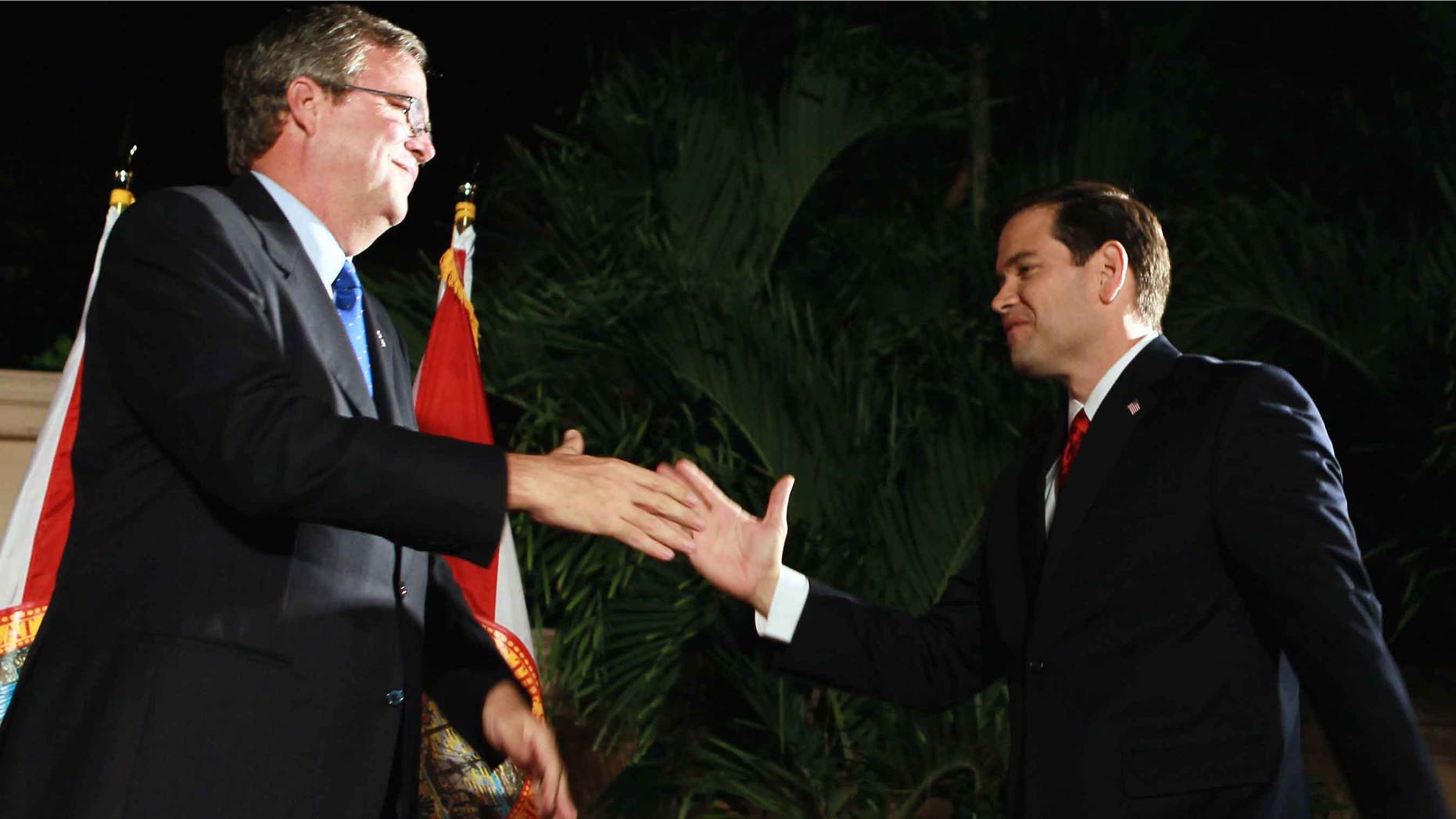 Sen. Marco Rubio and former Gov. Jeb Bush in a 2010 file photo in Coral Gables, Florida.