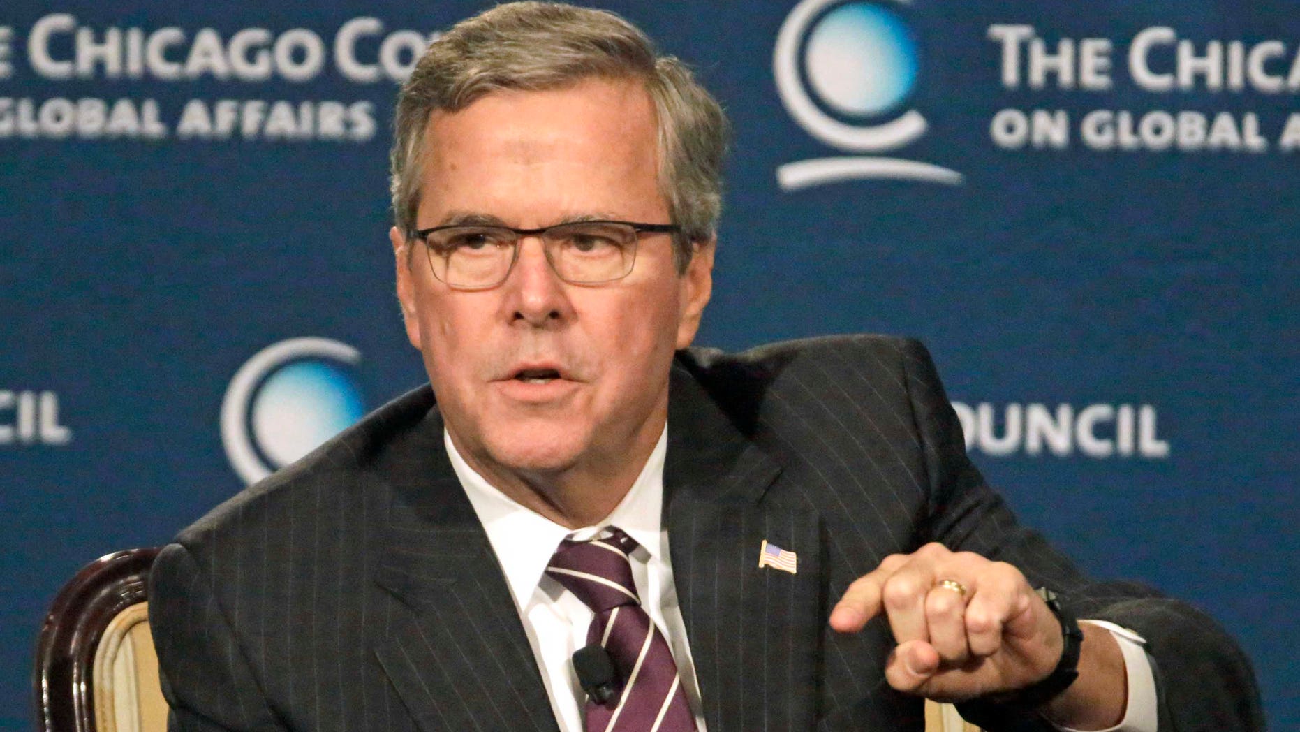 Former Florida Gov. Jeb. Bush at the Chicago Council on Global Affairs, Wednesday, Feb. 18, 2015, in Chicago.