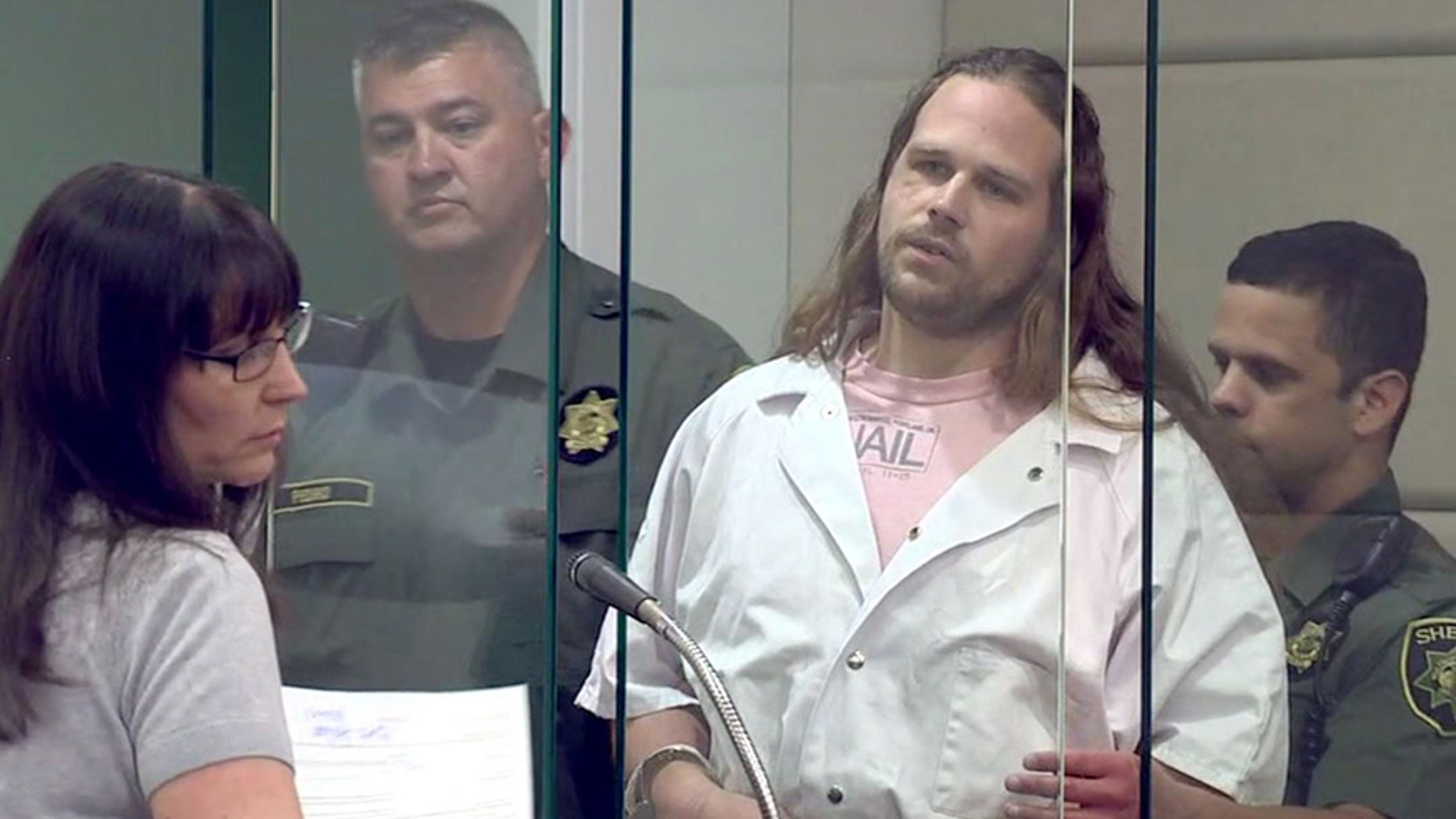 June 7, 2017: Jeremy Christian claimed in a courtroom Wednesday that one of the victims is to blame for a deadly stabbing attack in Portland, Ore.