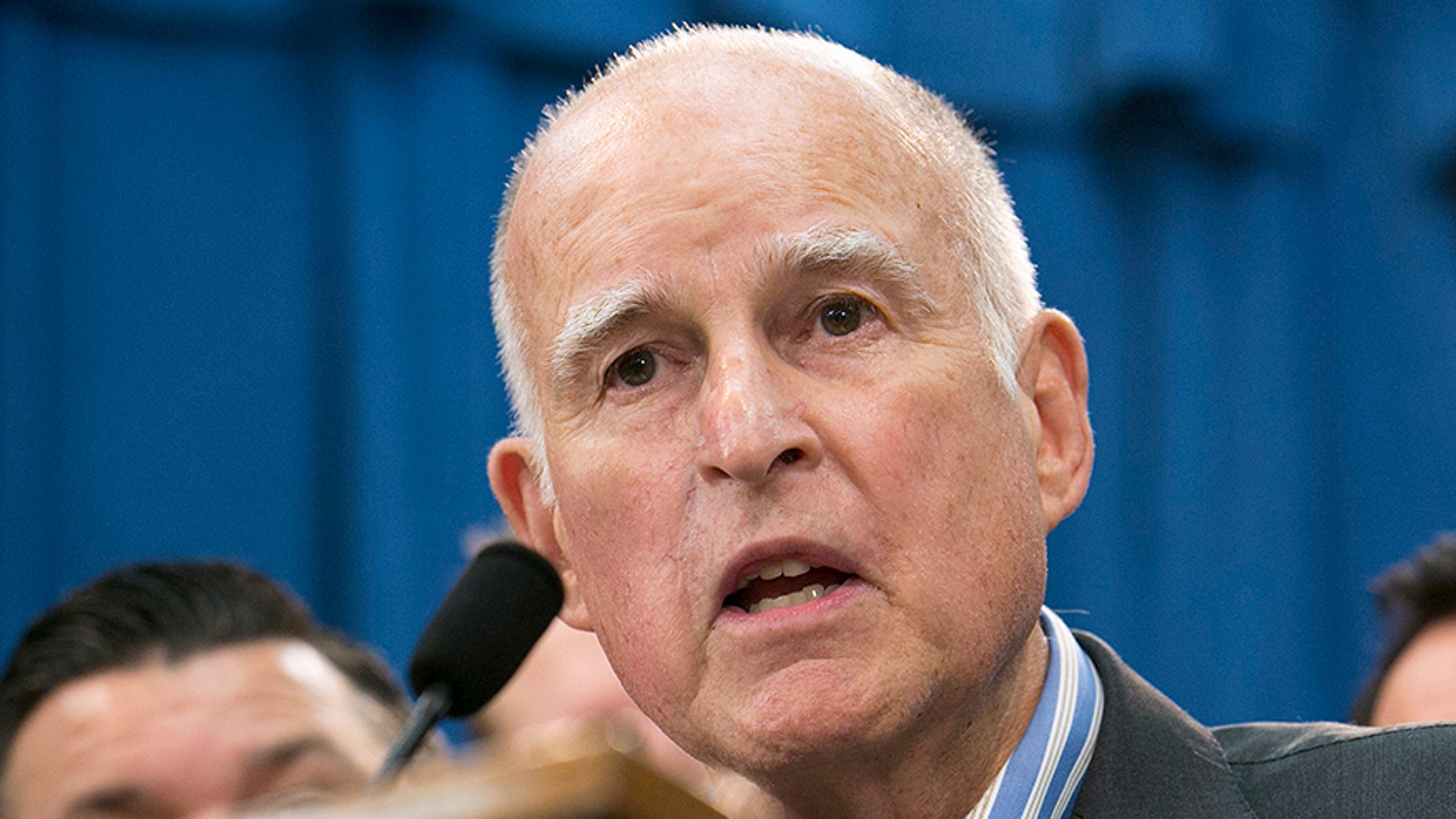 Gov. Jerry Brown speaks at a Capitol news conference in Sacramento, Calif.