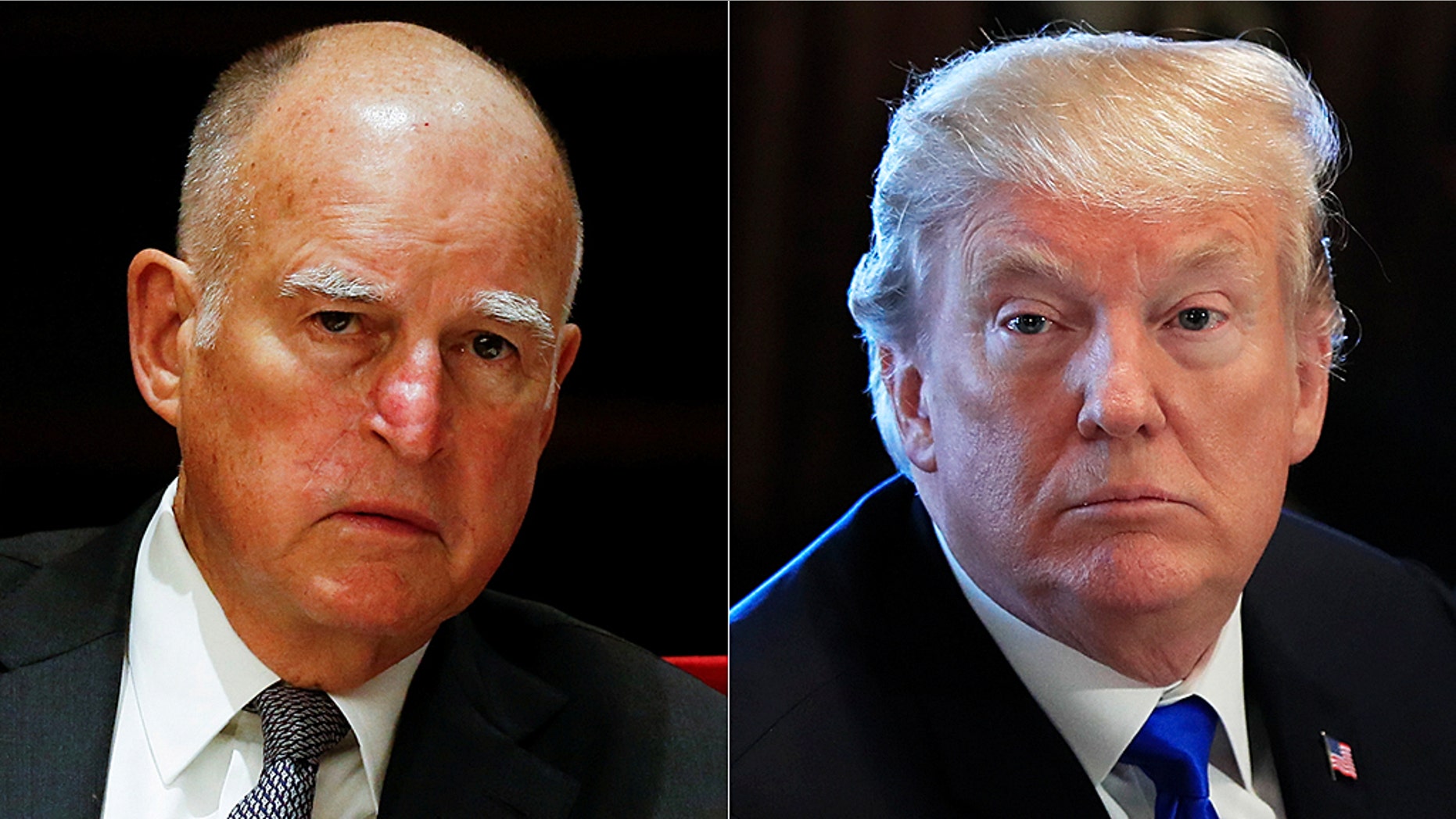 As twin wildfires have destroyed more than 1,000 homes in Northern California, President Trump (right) and California Democratic Gov. Jerry Brown (left) are both making claims – and provoking criticism – about why the fires continue to spread.