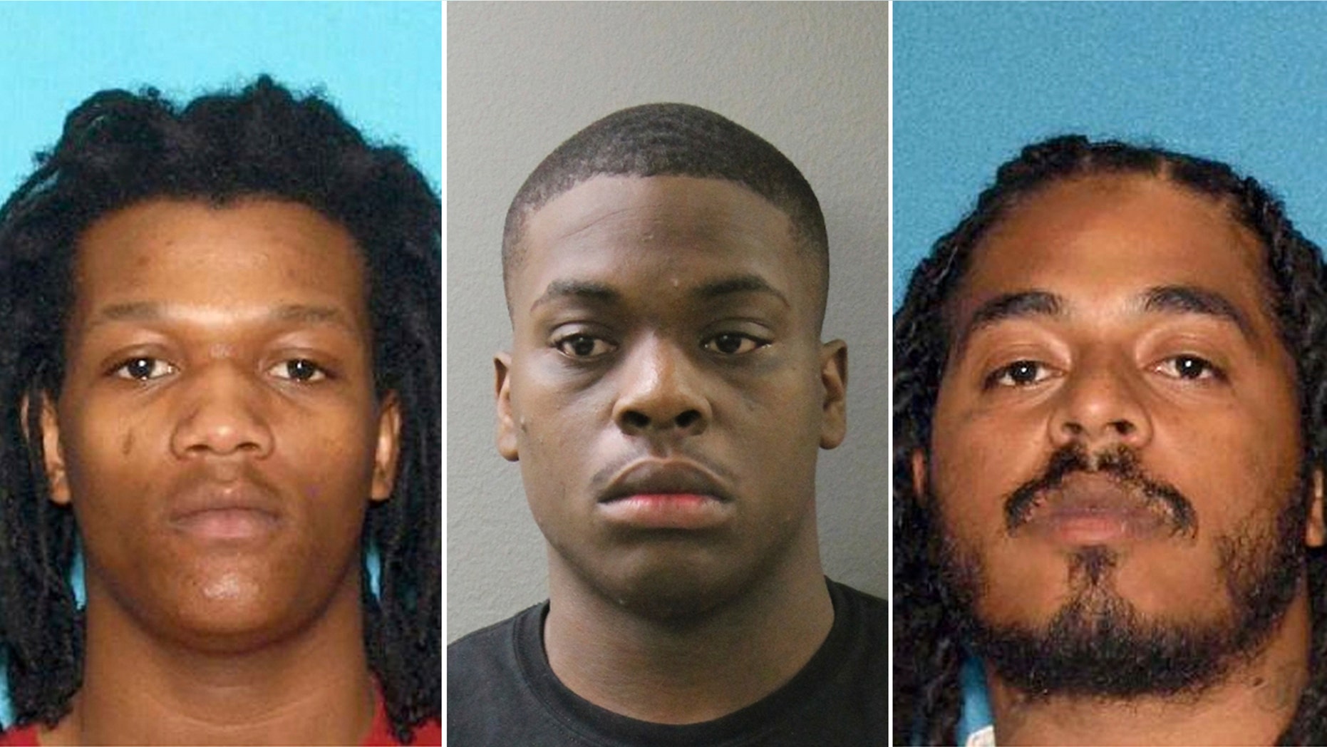 Charles Gamble, 18, (left) Leroy Frazier III, 20, (center) and Michael Elliott, 25, (right) have been arrested and charged in the death of a 9-year-old New Jersey girl hit by a stray bullet as she slept in her bed last month.