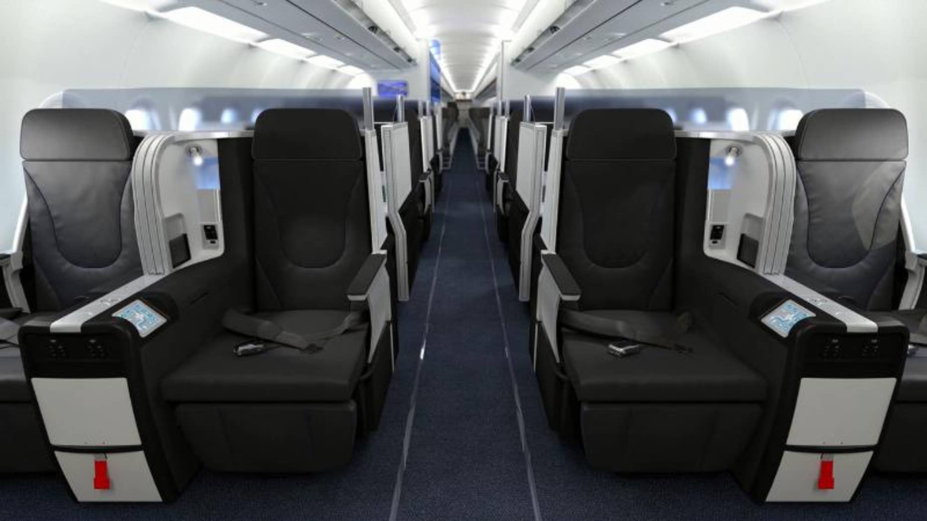 Front row in JetBlue's "Mint" class seating.