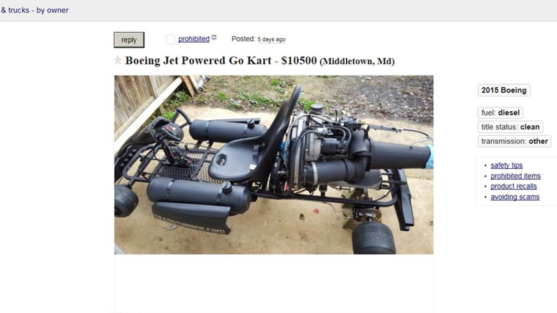 Boeing Jet Powered Go Kart Up For Sale On Craigslist Fox News