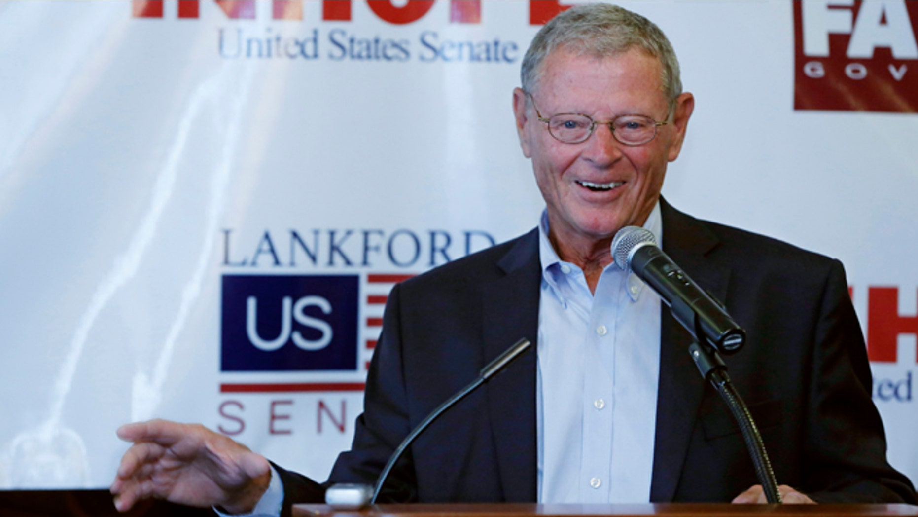 Sept. 2, 2014: Sen. Jim Inhofe, R-Oklahoma, speaks during a Republican rally in Edmond, Okla.