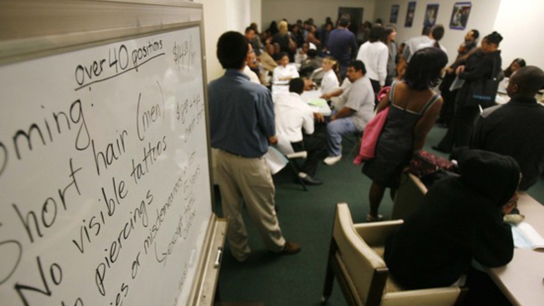 Applicants wait at a job fair in Los Angeles Nov. 20. (Reuters Photo)