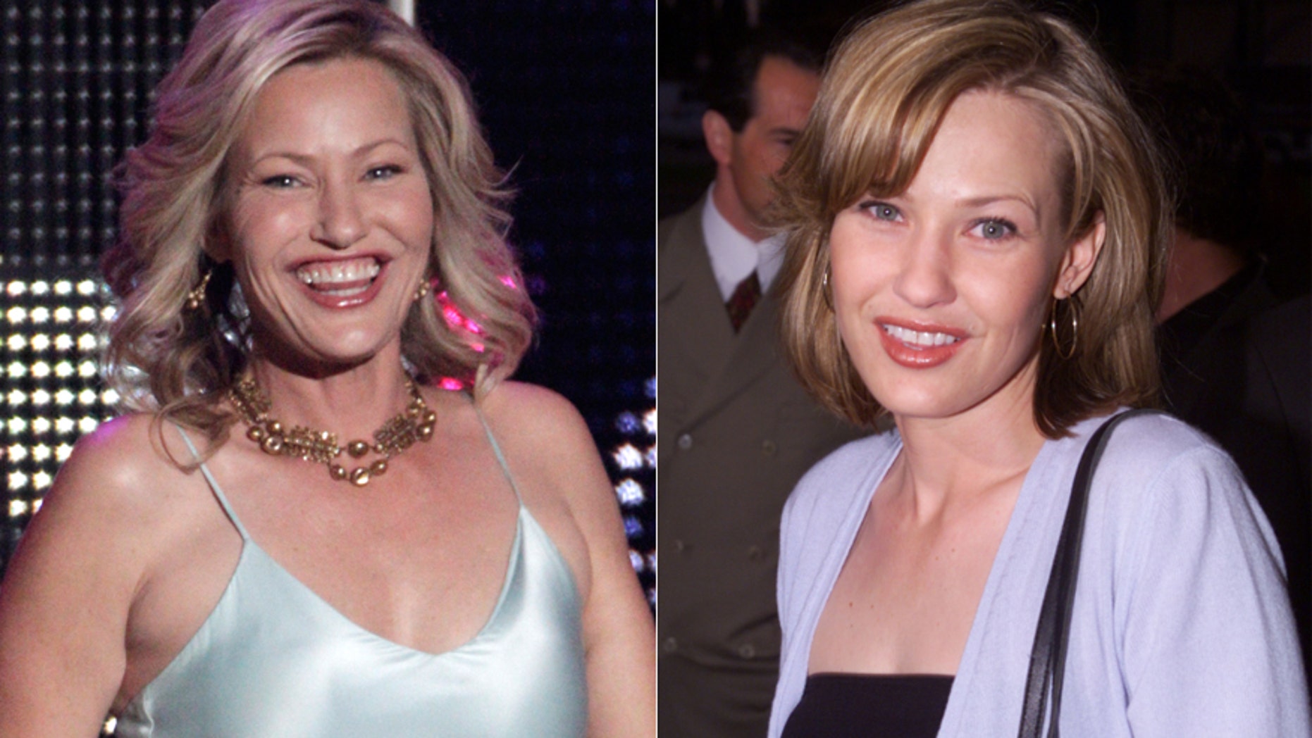 Joey Lauren Adams at the CMT Awards Wednesday, left, and in 2000.