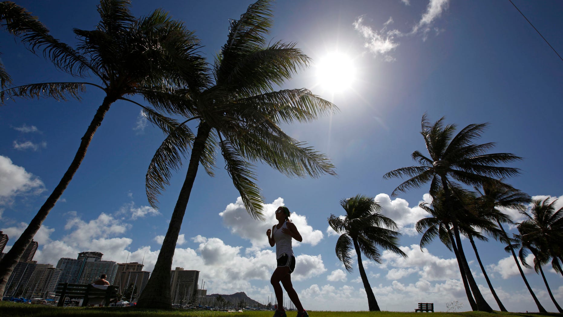A woman jogs along a path in Ala Moana Park in Honolulu, Hawaii. REUTERS/Jim Young