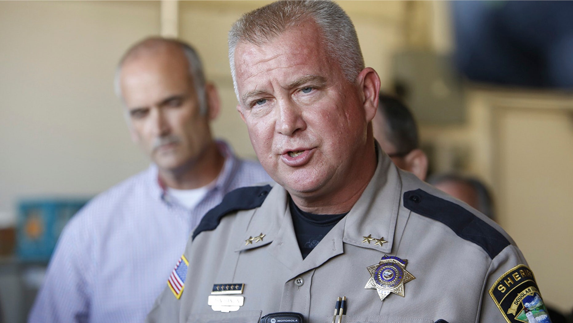 Douglas County Sheriff John Hanlin speaks to reporters after a mass shooting at Umpqua Community College in Roseburg, Ore., on Oct. 1, 2015.