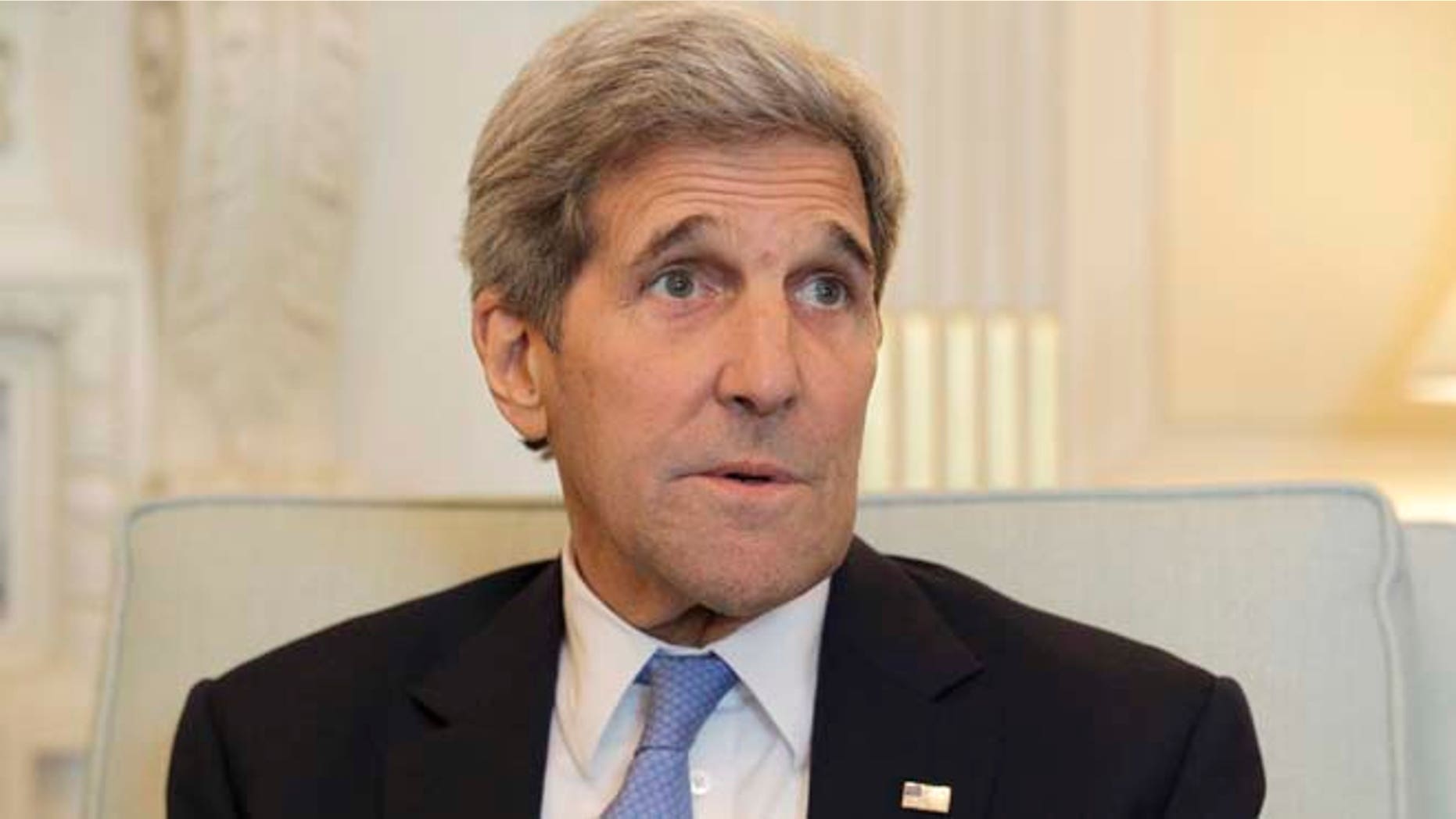 July 15, 2015: Secretary of State John Kerry talks to reporters during a meeting at the State Department in Washington. (AP Photo/Luis M. Alvarez)