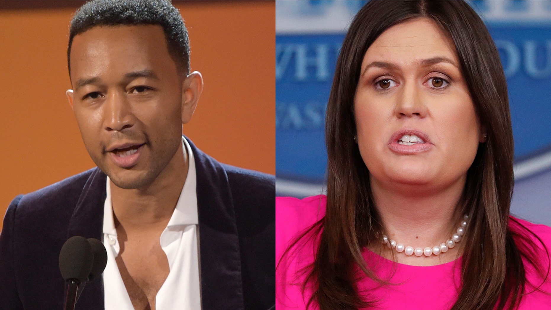 John Legend, left, spoke out against Sarah Sanders.